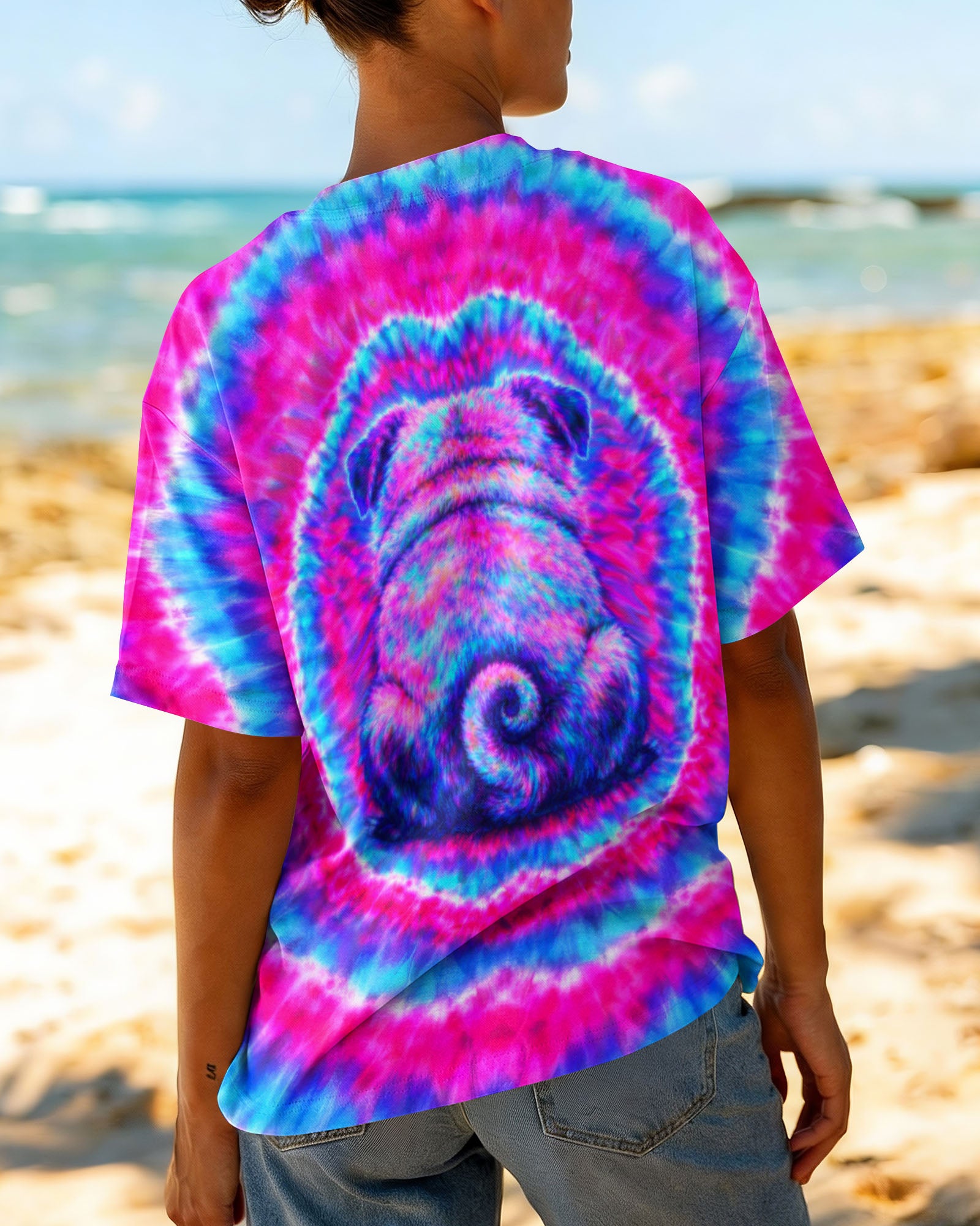 PUG DOG PINK & CYAN SWIRL ALL OVER PRINT - TLTW2502262