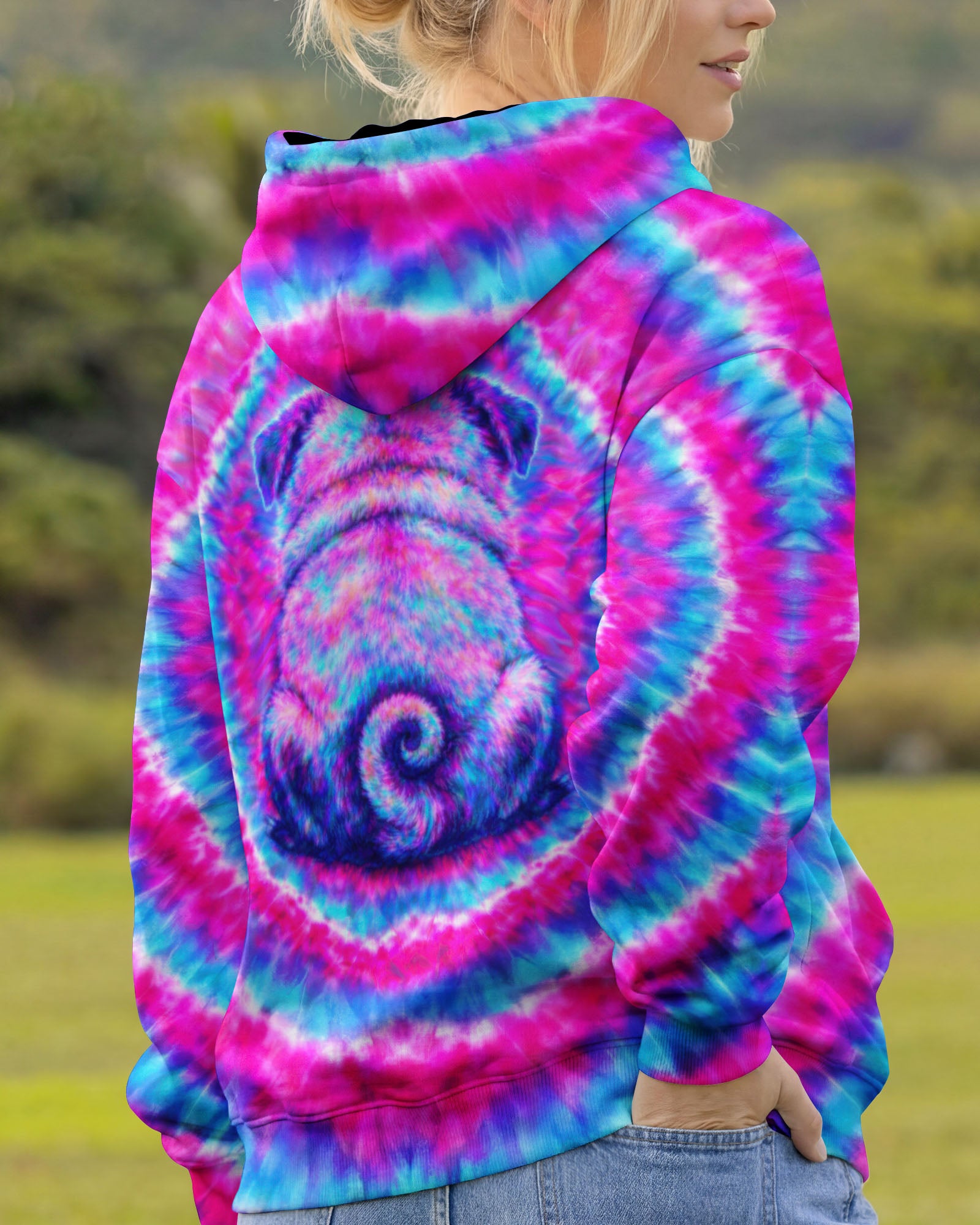 PUG DOG PINK & CYAN SWIRL ALL OVER PRINT - TLTW2502262