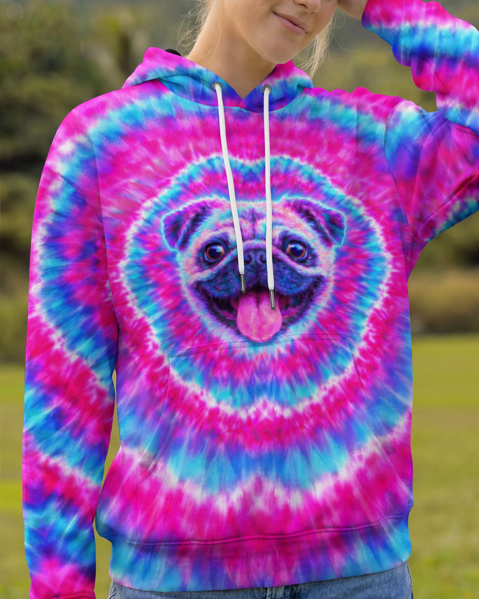 PUG DOG PINK & CYAN SWIRL ALL OVER PRINT - TLTW2502262
