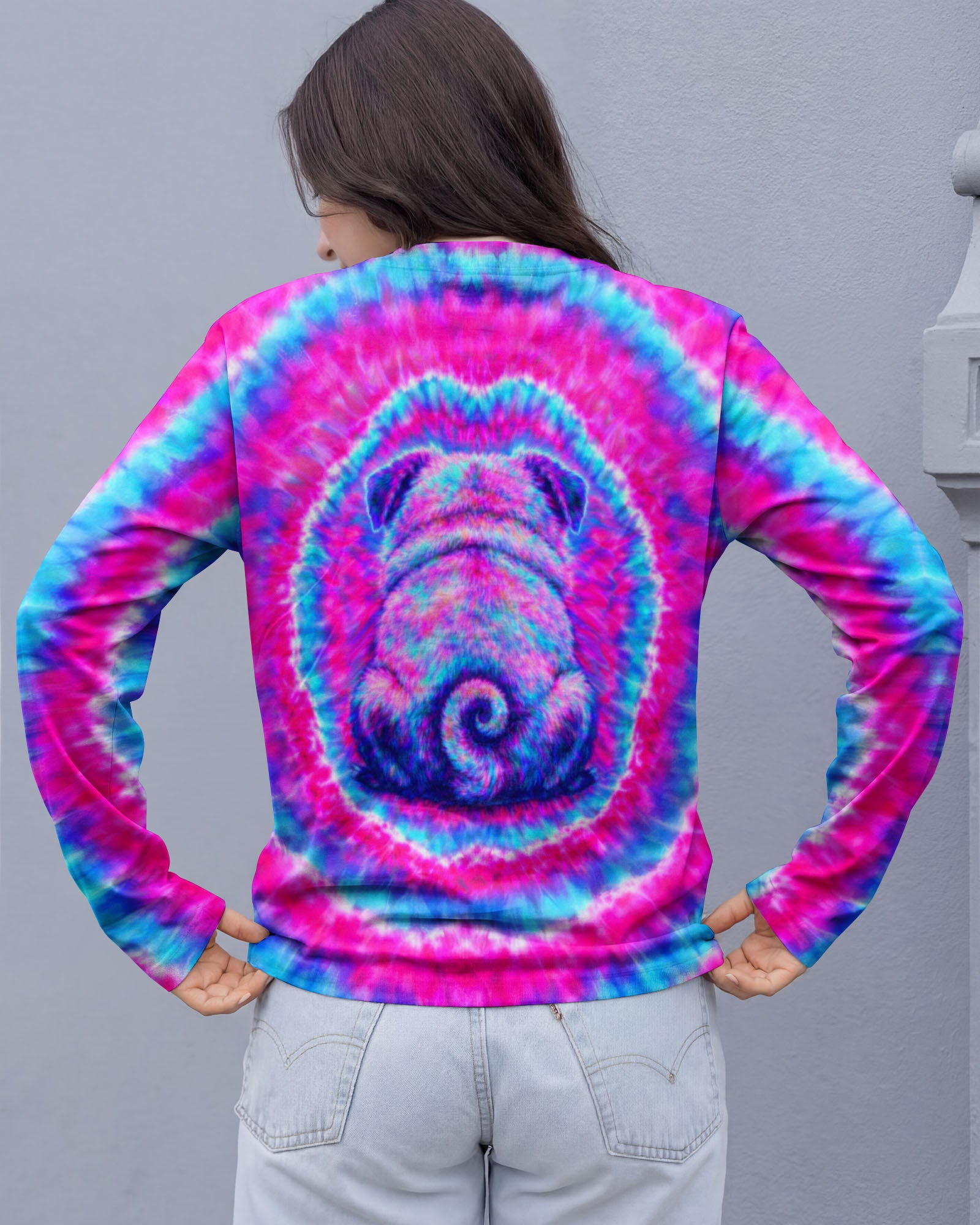 PUG DOG PINK & CYAN SWIRL ALL OVER PRINT - TLTW2502262
