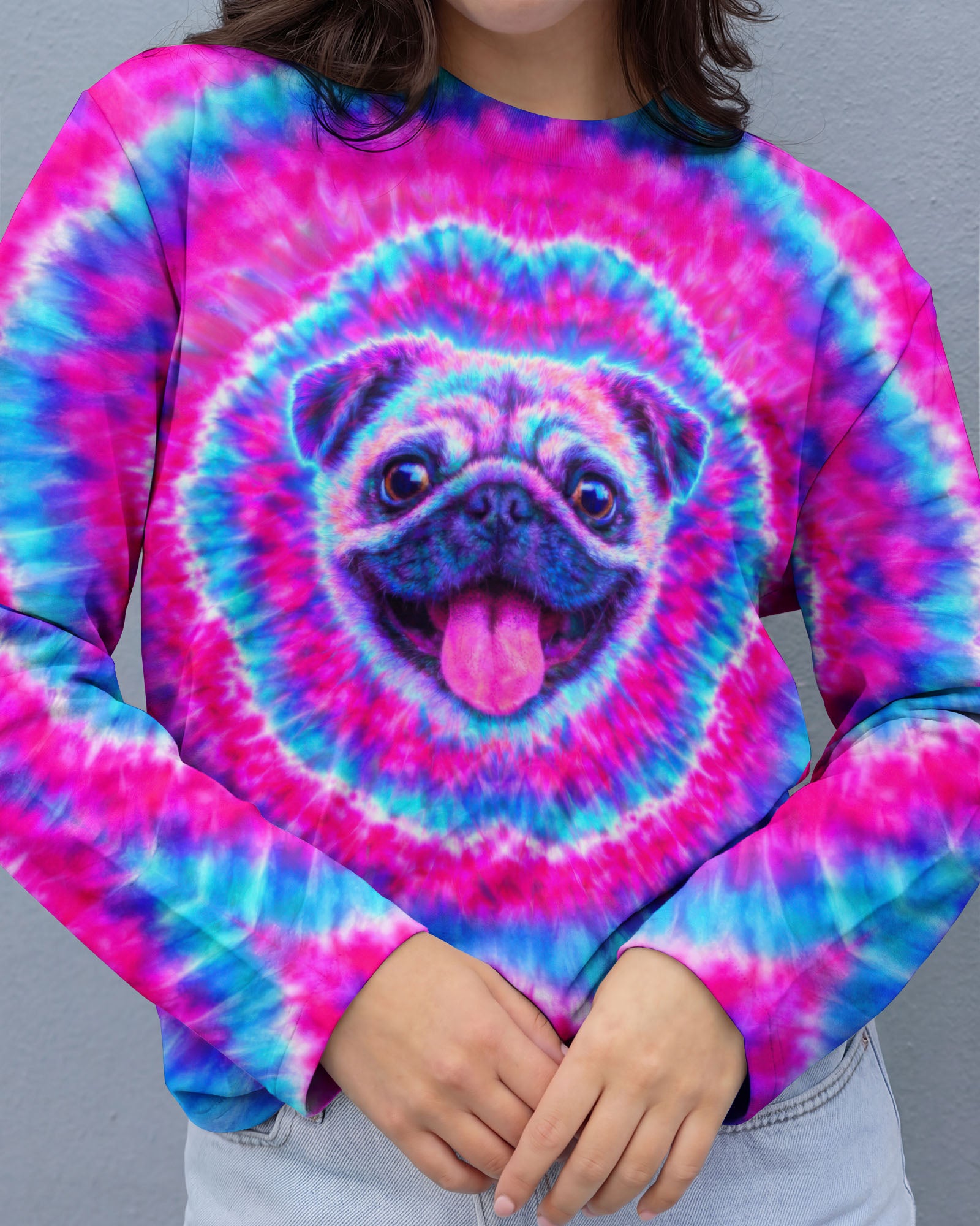 PUG DOG PINK & CYAN SWIRL ALL OVER PRINT - TLTW2502262