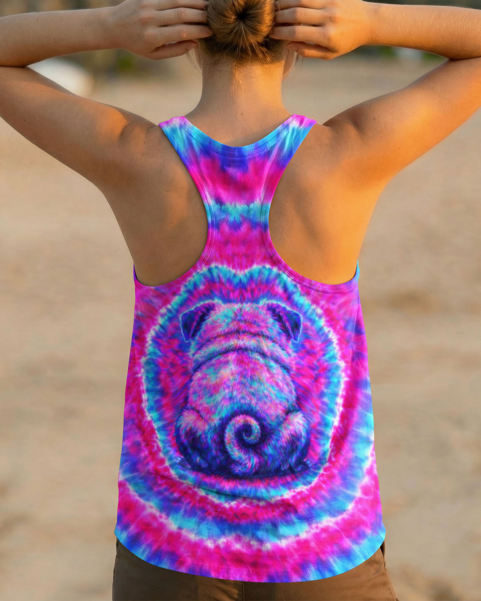 PUG DOG PINK & CYAN SWIRL ALL OVER PRINT - TLTW2502262