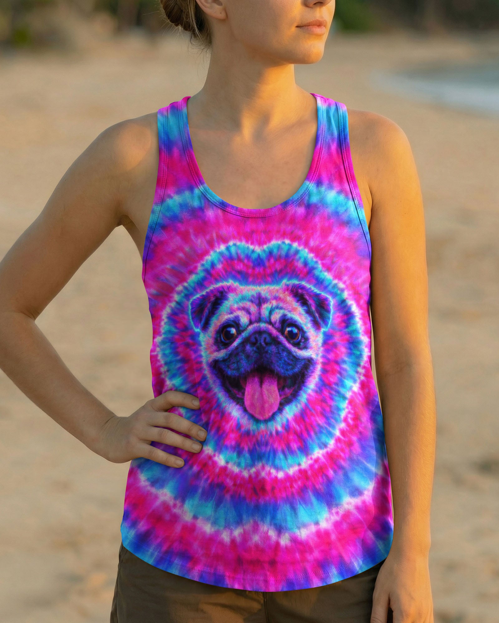 PUG DOG PINK & CYAN SWIRL ALL OVER PRINT - TLTW2502262