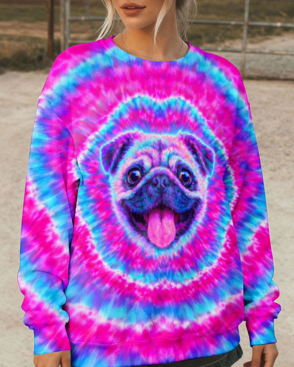 PUG DOG PINK & CYAN SWIRL ALL OVER PRINT - TLTW2502262