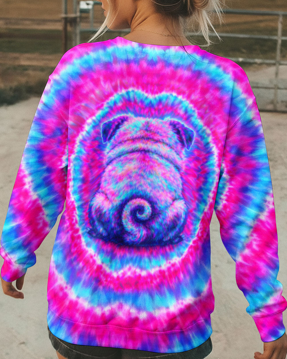 PUG DOG PINK & CYAN SWIRL ALL OVER PRINT - TLTW2502262