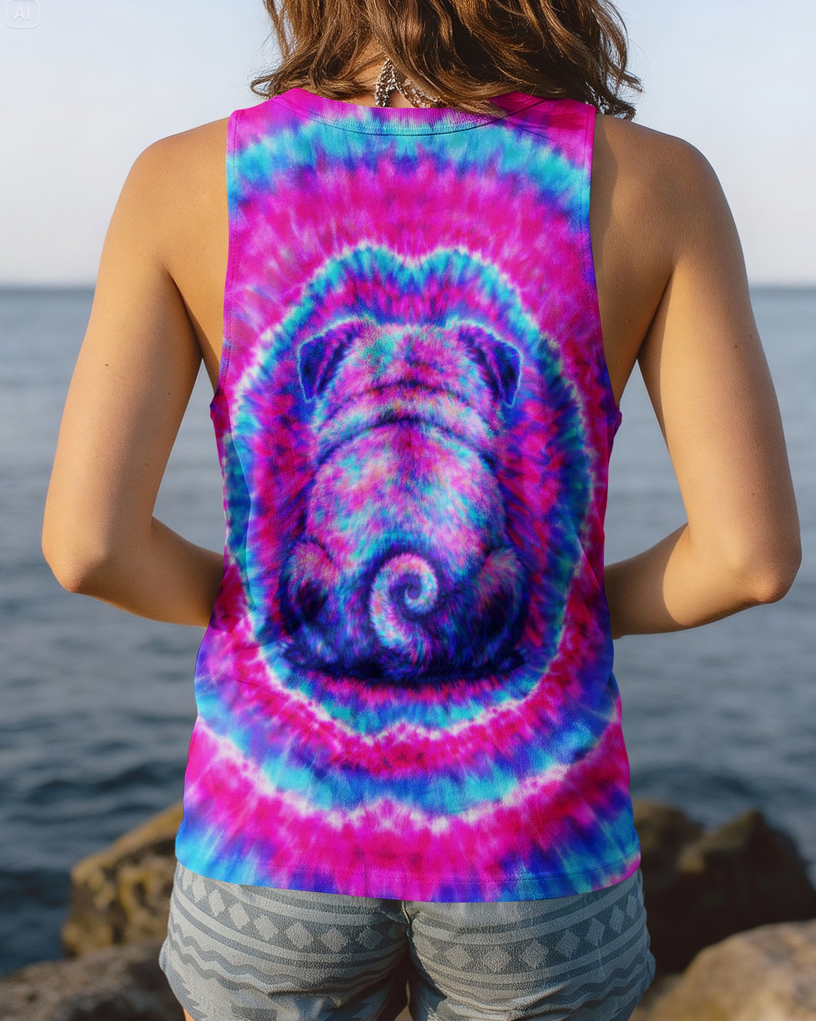 PUG DOG PINK & CYAN SWIRL ALL OVER PRINT - TLTW2502262