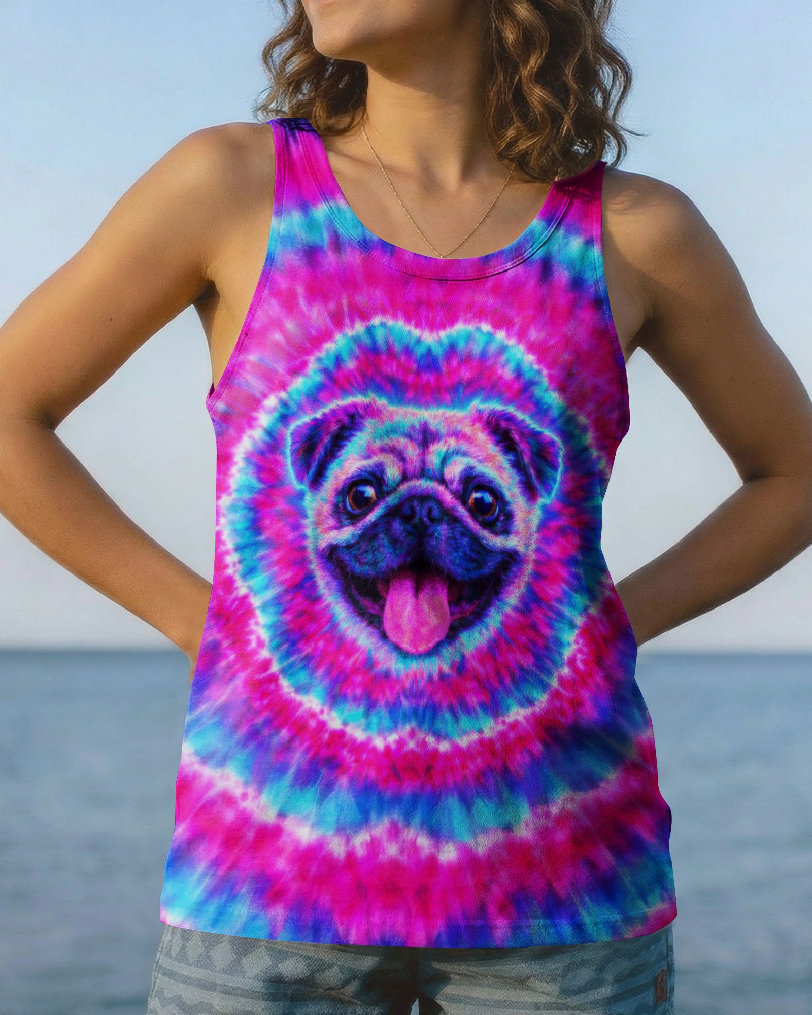 PUG DOG PINK & CYAN SWIRL ALL OVER PRINT - TLTW2502262