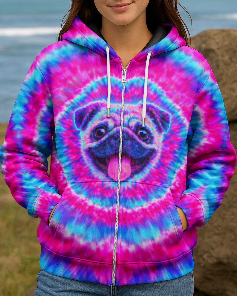 PUG DOG PINK & CYAN SWIRL ALL OVER PRINT - TLTW2502262