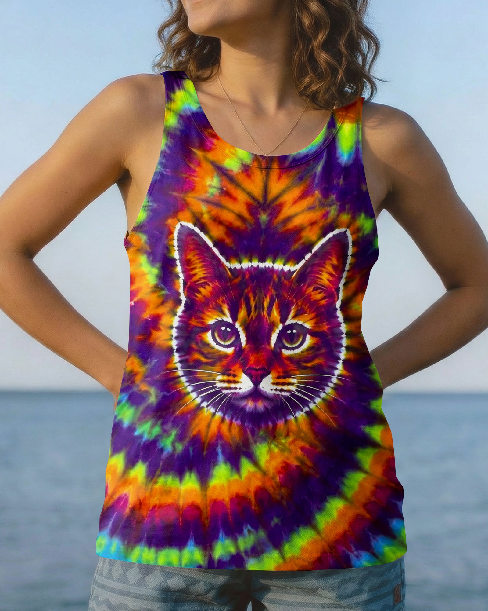 FUNNY CAT VIBRANT NEON BURST ALL OVER PRINT - TLTW2505264