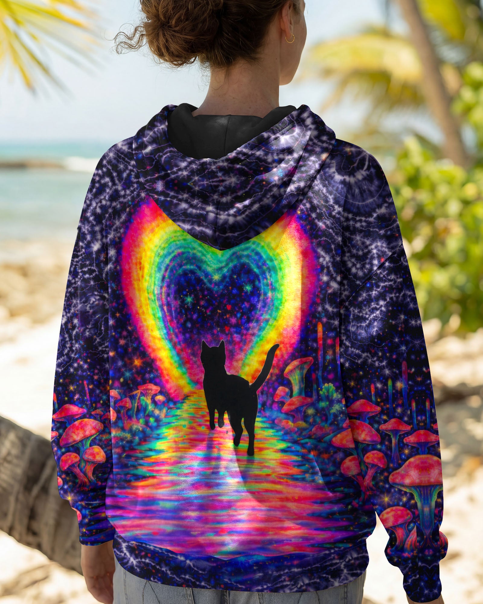 RAINBOW HEART BLACK CAT SWIRL ALL OVER PRINT - TLTW2801261