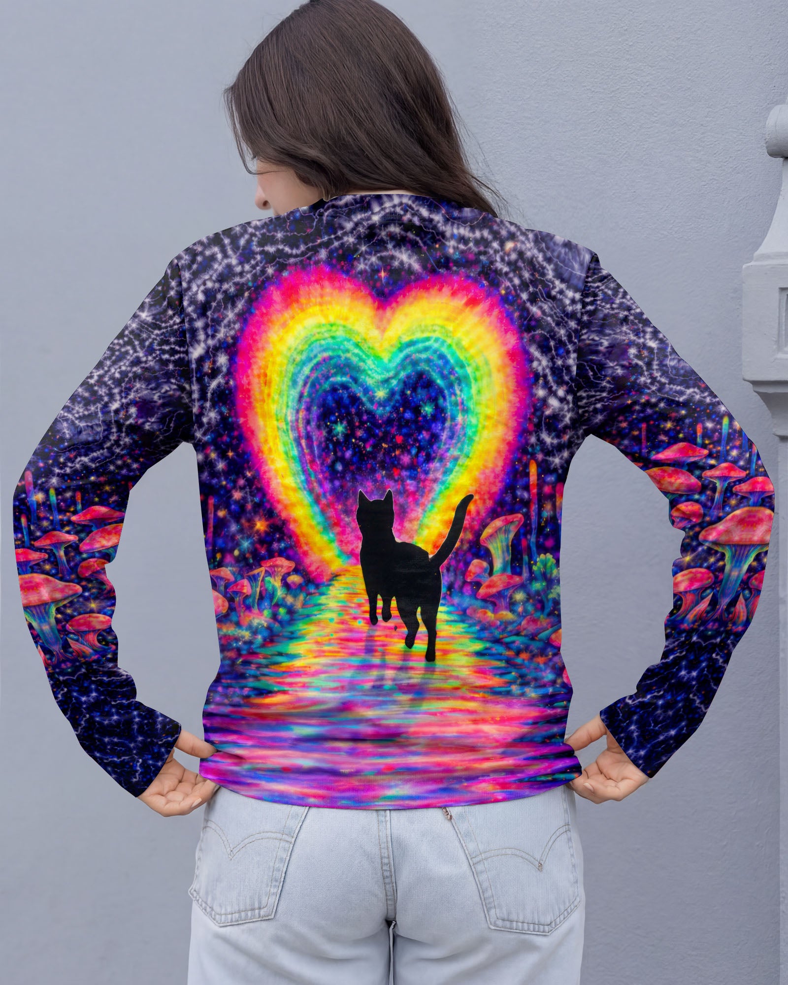 RAINBOW HEART BLACK CAT SWIRL ALL OVER PRINT - TLTW2801261