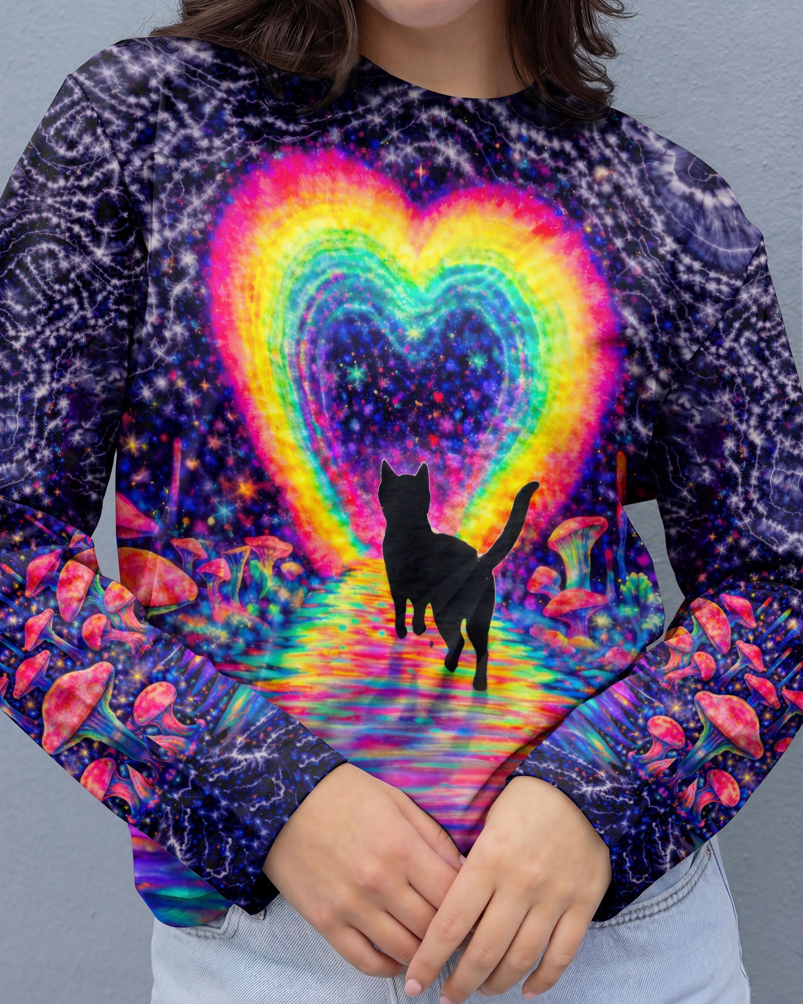 RAINBOW HEART BLACK CAT SWIRL ALL OVER PRINT - TLTW2801261