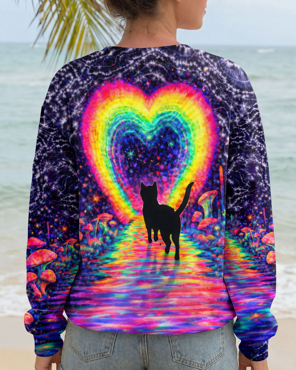 RAINBOW HEART BLACK CAT SWIRL ALL OVER PRINT - TLTW2801261