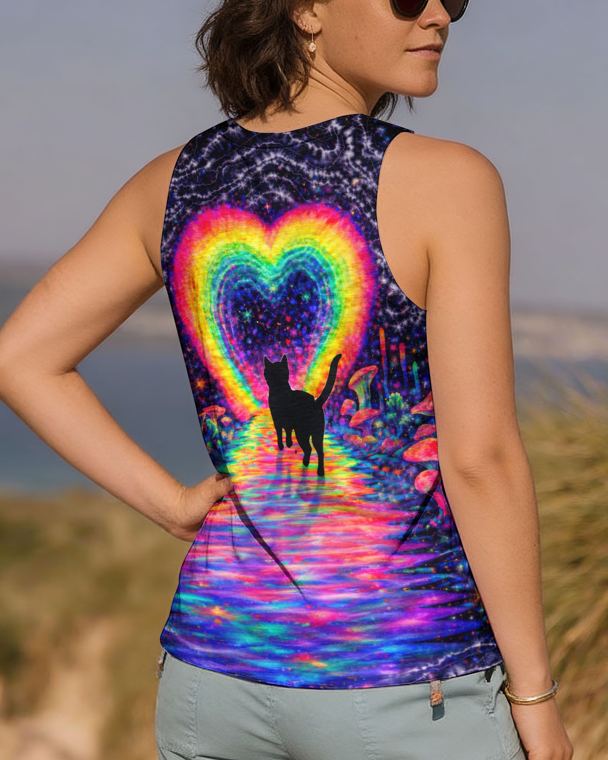 RAINBOW HEART BLACK CAT SWIRL ALL OVER PRINT - TLTW2801261