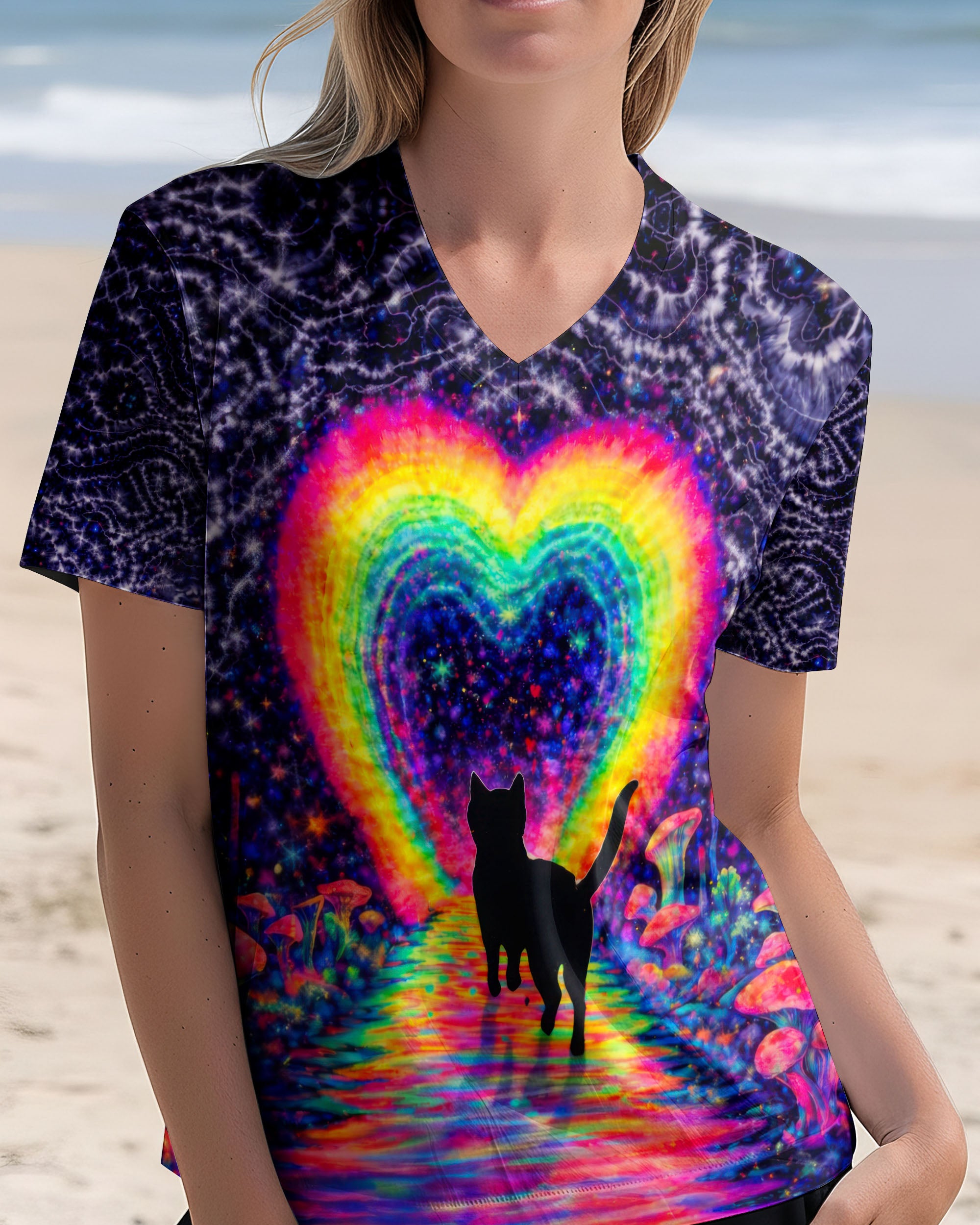 RAINBOW HEART BLACK CAT SWIRL ALL OVER PRINT - TLTW2801261