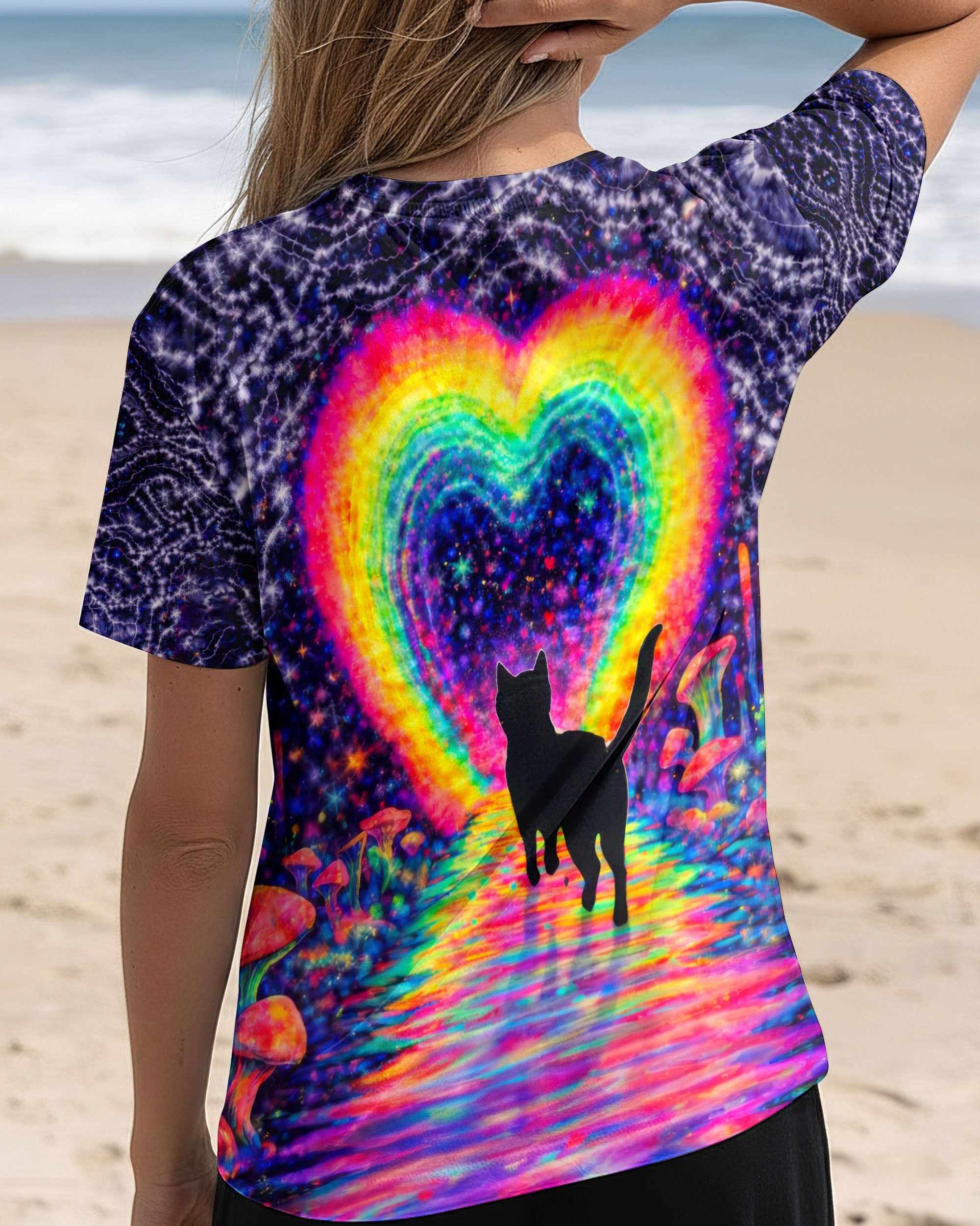 RAINBOW HEART BLACK CAT SWIRL ALL OVER PRINT - TLTW2801261