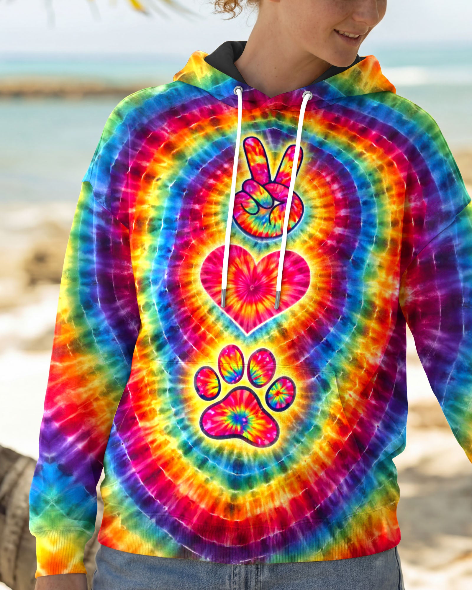 PEACE LOVE DOG PAW COLORFUL SWIRL ALL OVER PRINT - TLTW2802261