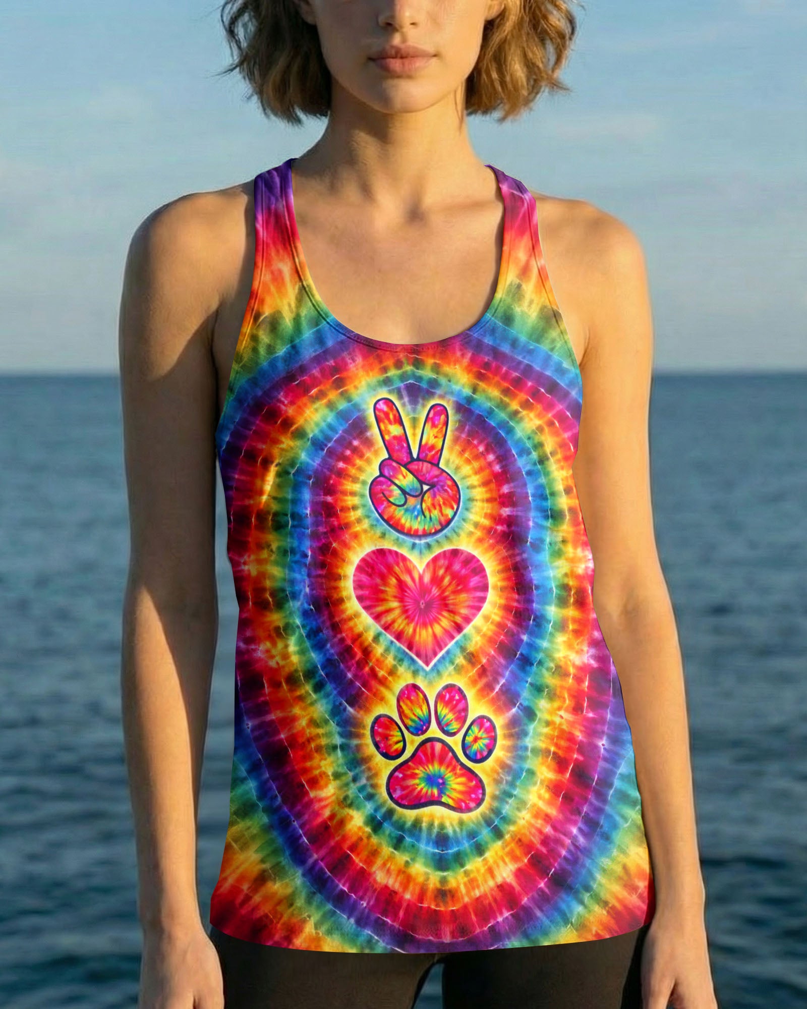 PEACE LOVE DOG PAW COLORFUL SWIRL ALL OVER PRINT - TLTW2802261