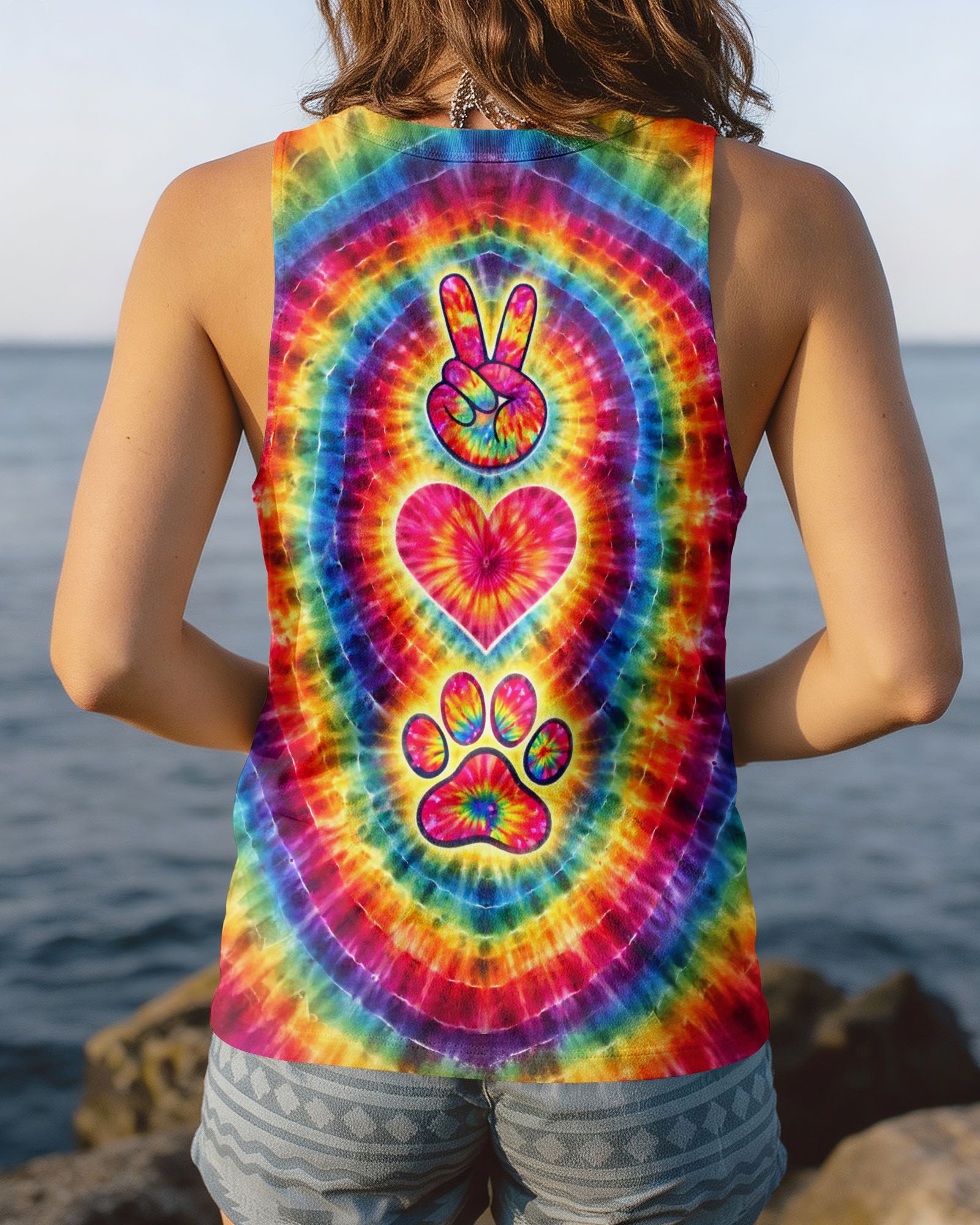 PEACE LOVE DOG PAW COLORFUL SWIRL ALL OVER PRINT - TLTW2802261