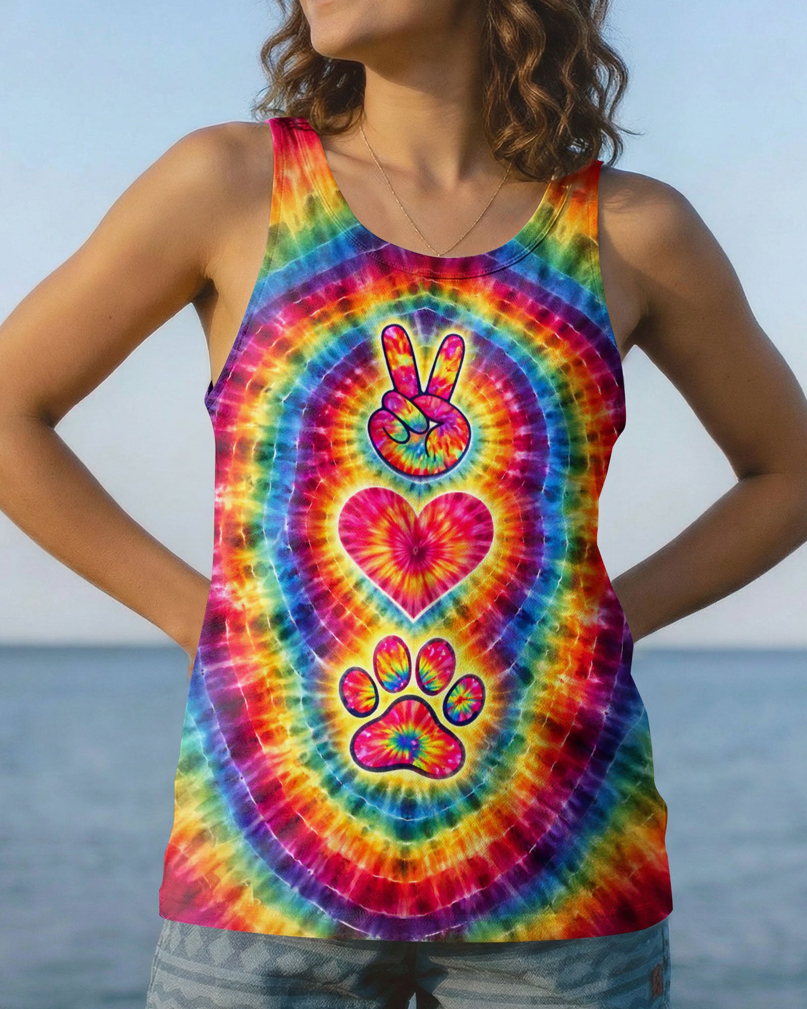 PEACE LOVE DOG PAW COLORFUL SWIRL ALL OVER PRINT - TLTW2802261
