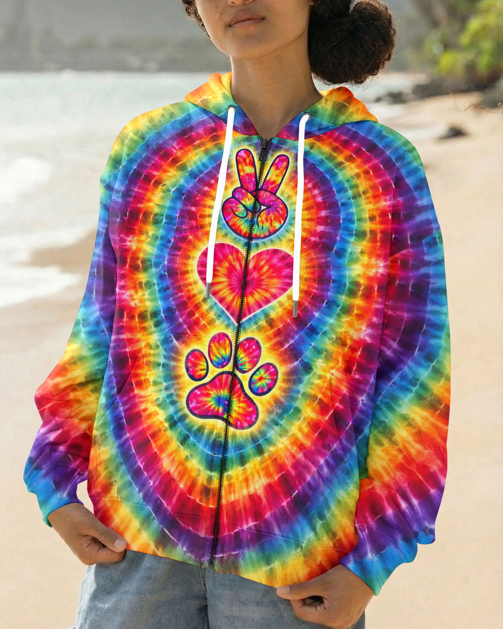 PEACE LOVE DOG PAW COLORFUL SWIRL ALL OVER PRINT - TLTW2802261