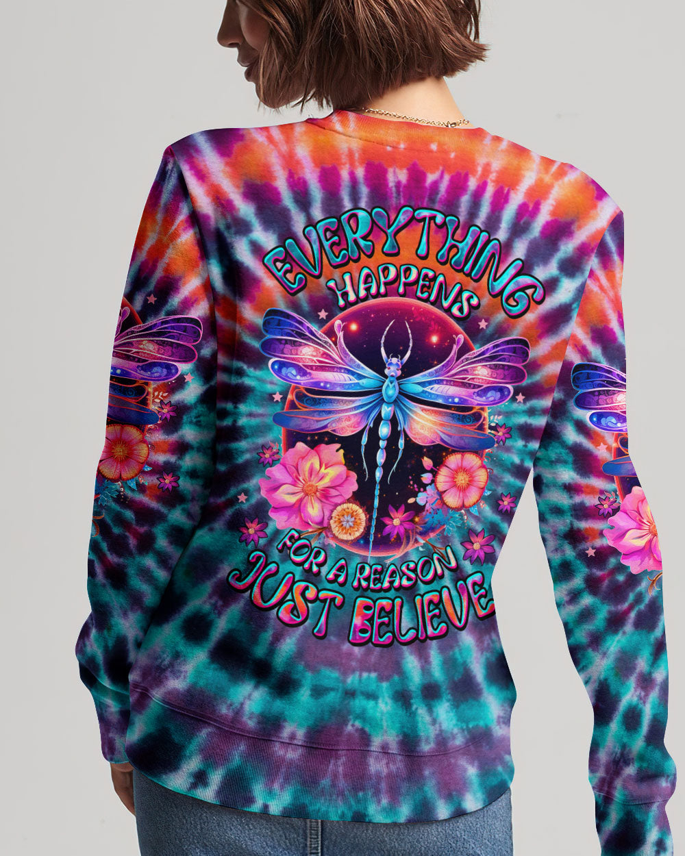 JUST BELIEVE DRAGONFLY TIE DYE ALL OVER PRINT - TLTW2807231