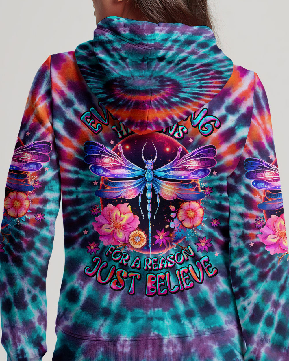 JUST BELIEVE DRAGONFLY TIE DYE ALL OVER PRINT - TLTW2807231