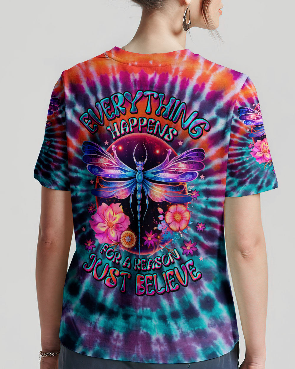 JUST BELIEVE DRAGONFLY TIE DYE ALL OVER PRINT - TLTW2807231