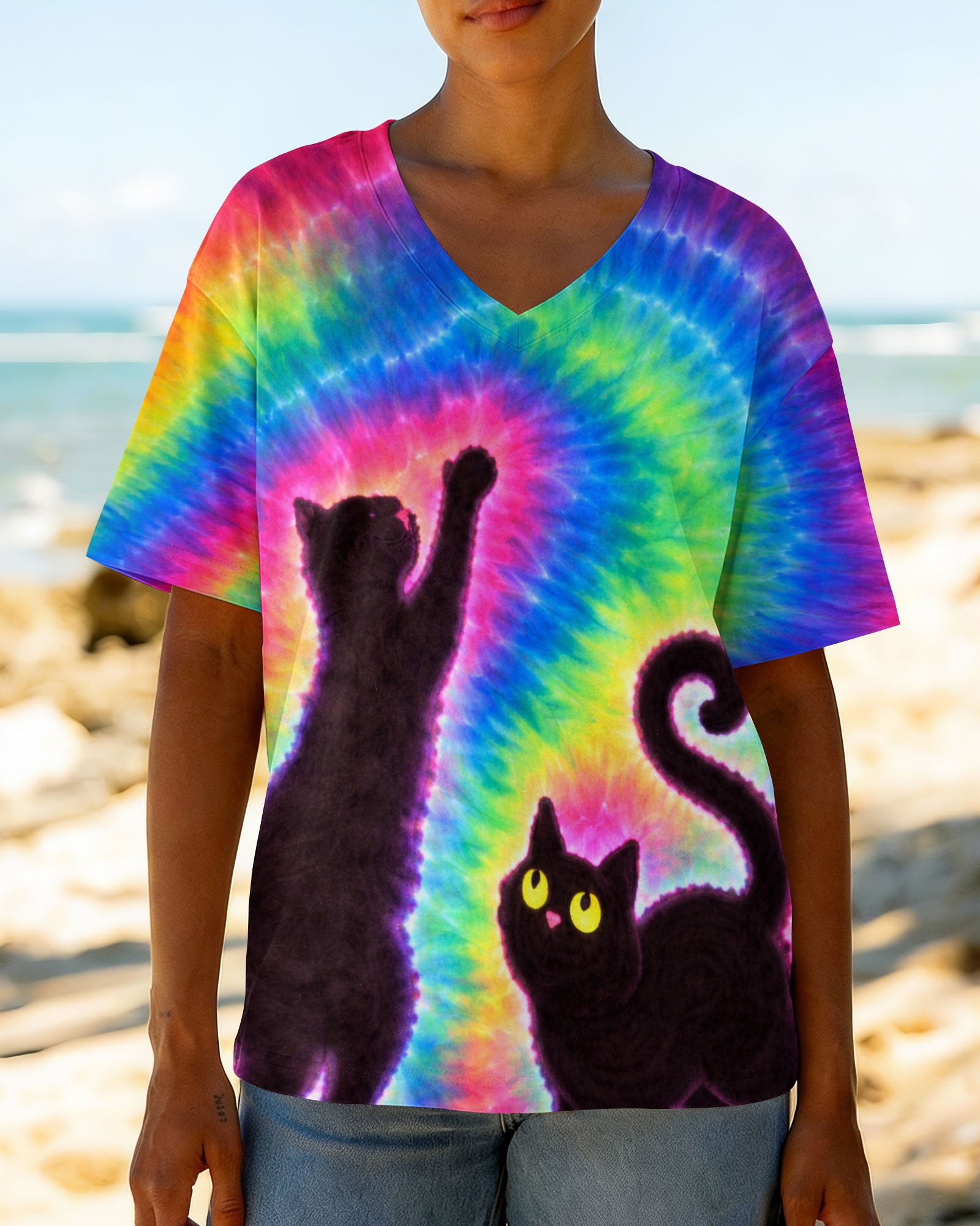 PLAYFUL CAT COLORFUL SWIRL ALL OVER PRINT - TLTW2901261