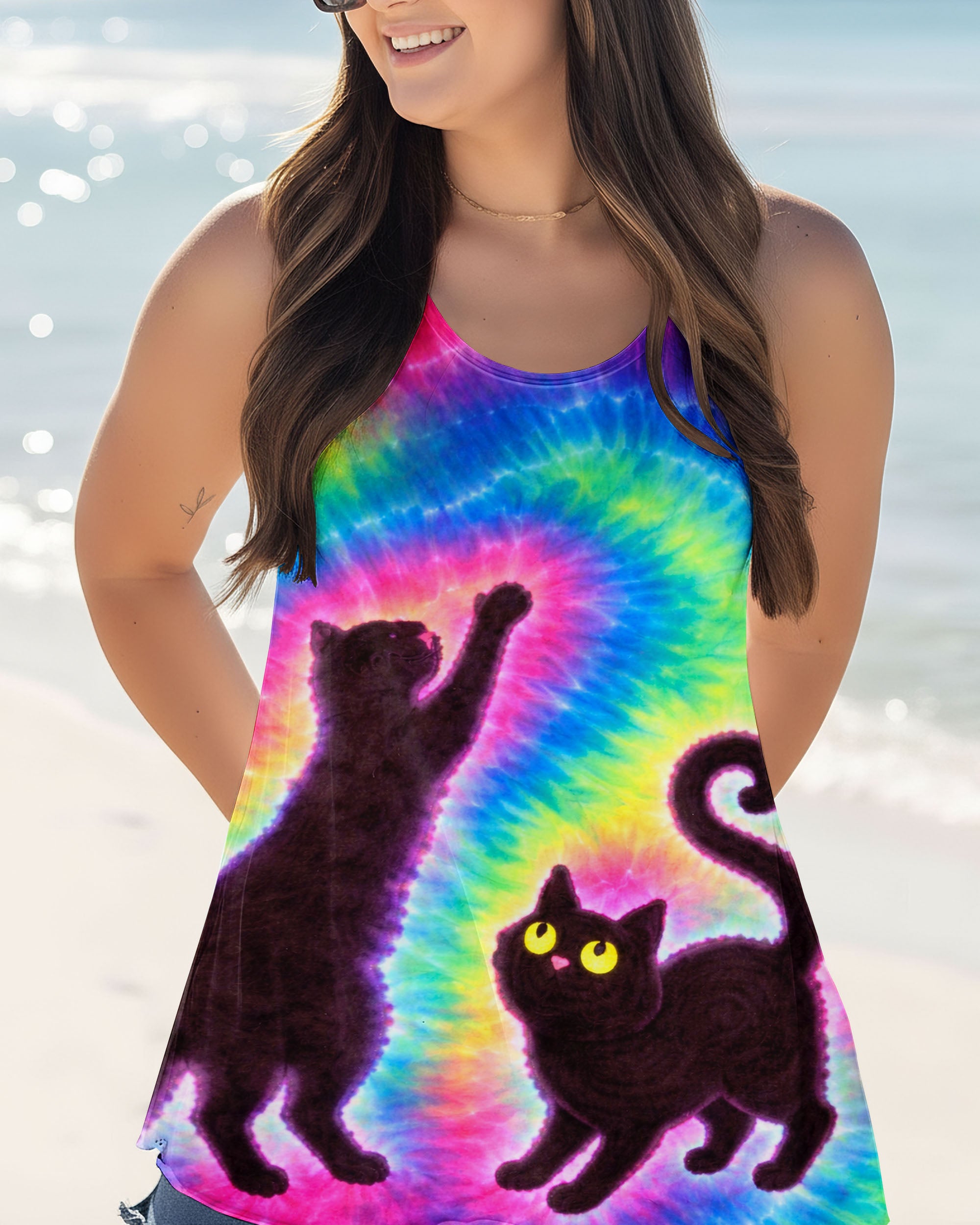 PLAYFUL CAT COLORFUL SWIRL ALL OVER PRINT - TLTW2901261