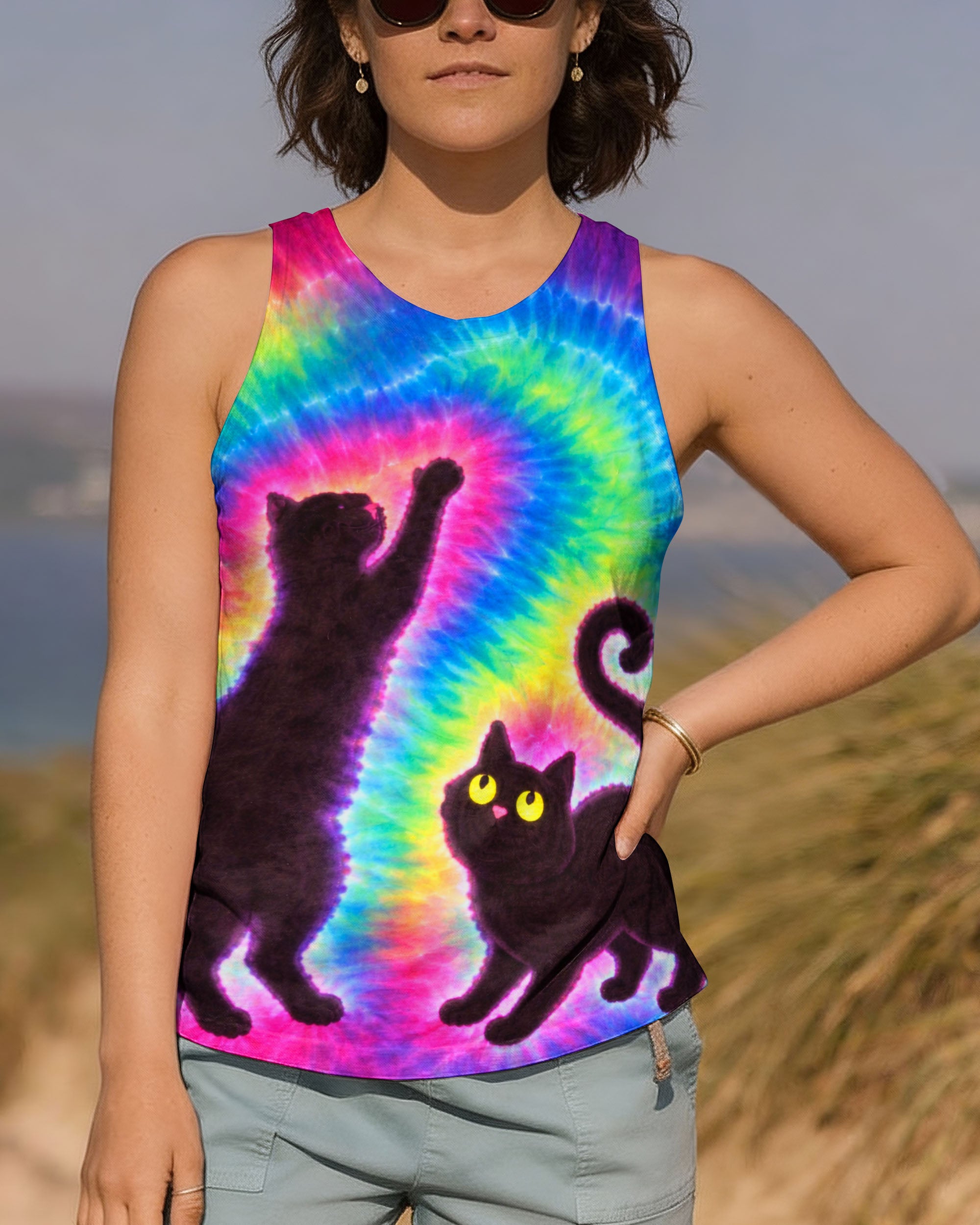 PLAYFUL CAT COLORFUL SWIRL ALL OVER PRINT - TLTW2901261