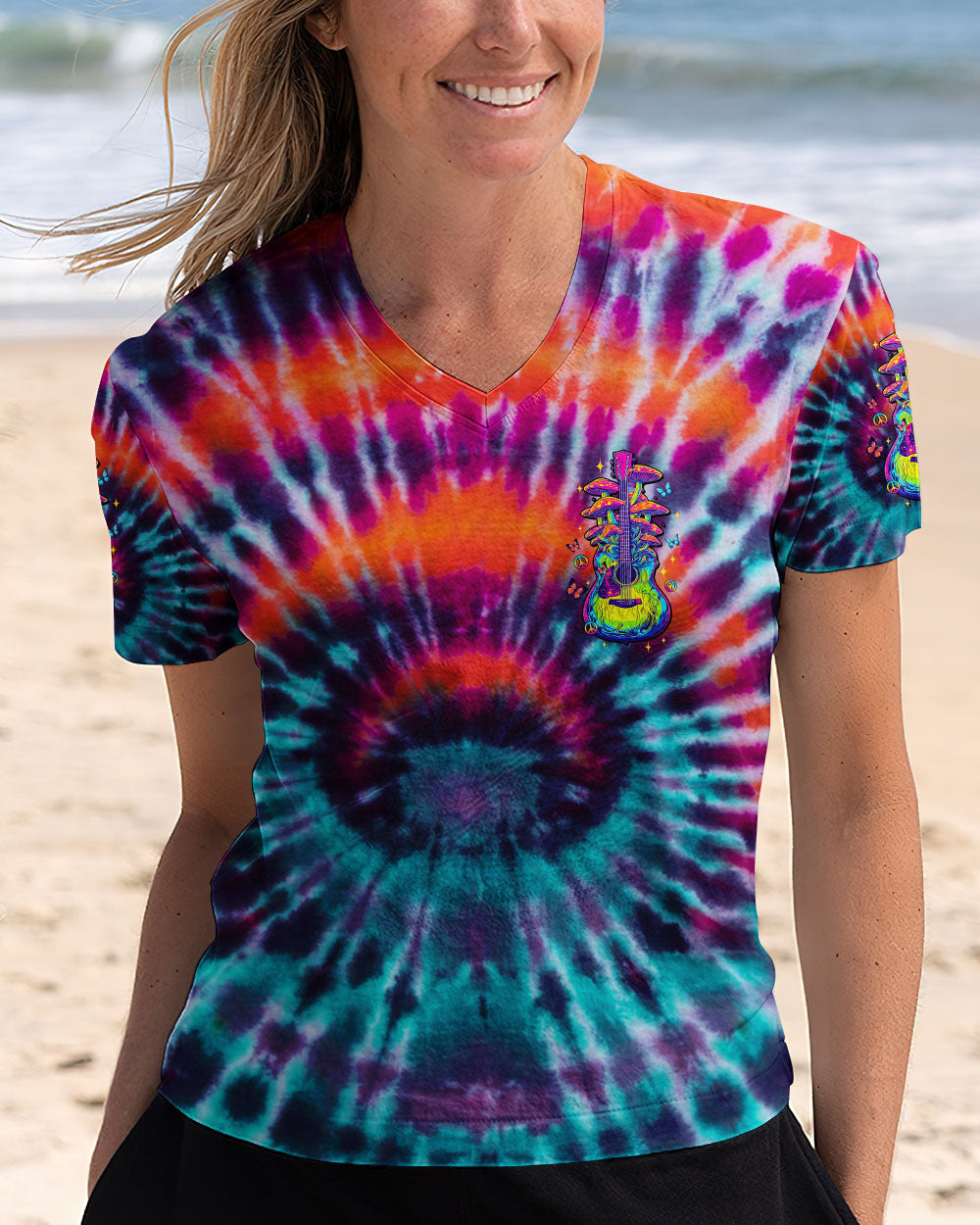 EAT MUSHROOMS SEE THE UNIVERSE GUITAR TIE DYE ALL OVER PRINT - TLTW2904251