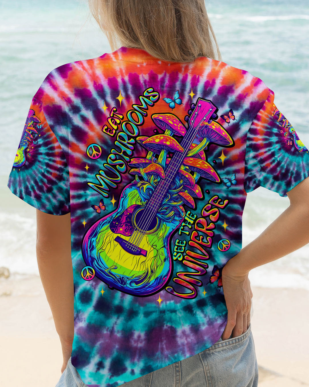 EAT MUSHROOMS SEE THE UNIVERSE GUITAR TIE DYE ALL OVER PRINT - TLTW2904251