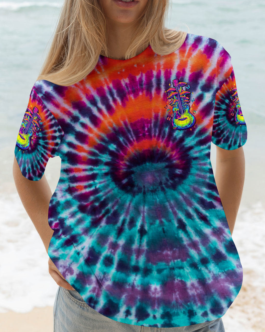 EAT MUSHROOMS SEE THE UNIVERSE GUITAR TIE DYE ALL OVER PRINT - TLTW2904251