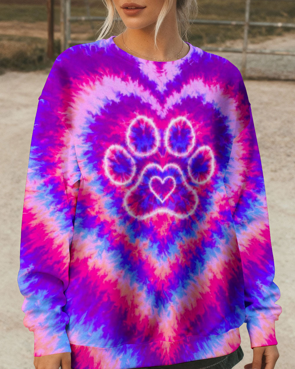 PAW PRINT PINK & PURPLE HEART SWIRL ALL OVER PRINT  - TLTW2912251