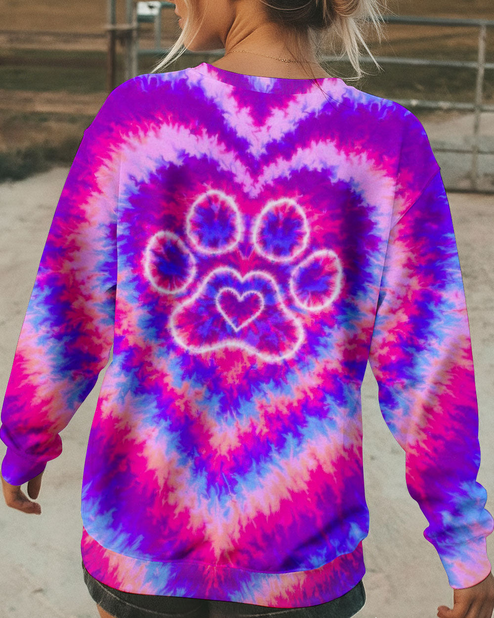PAW PRINT PINK & PURPLE HEART SWIRL ALL OVER PRINT  - TLTW2912251