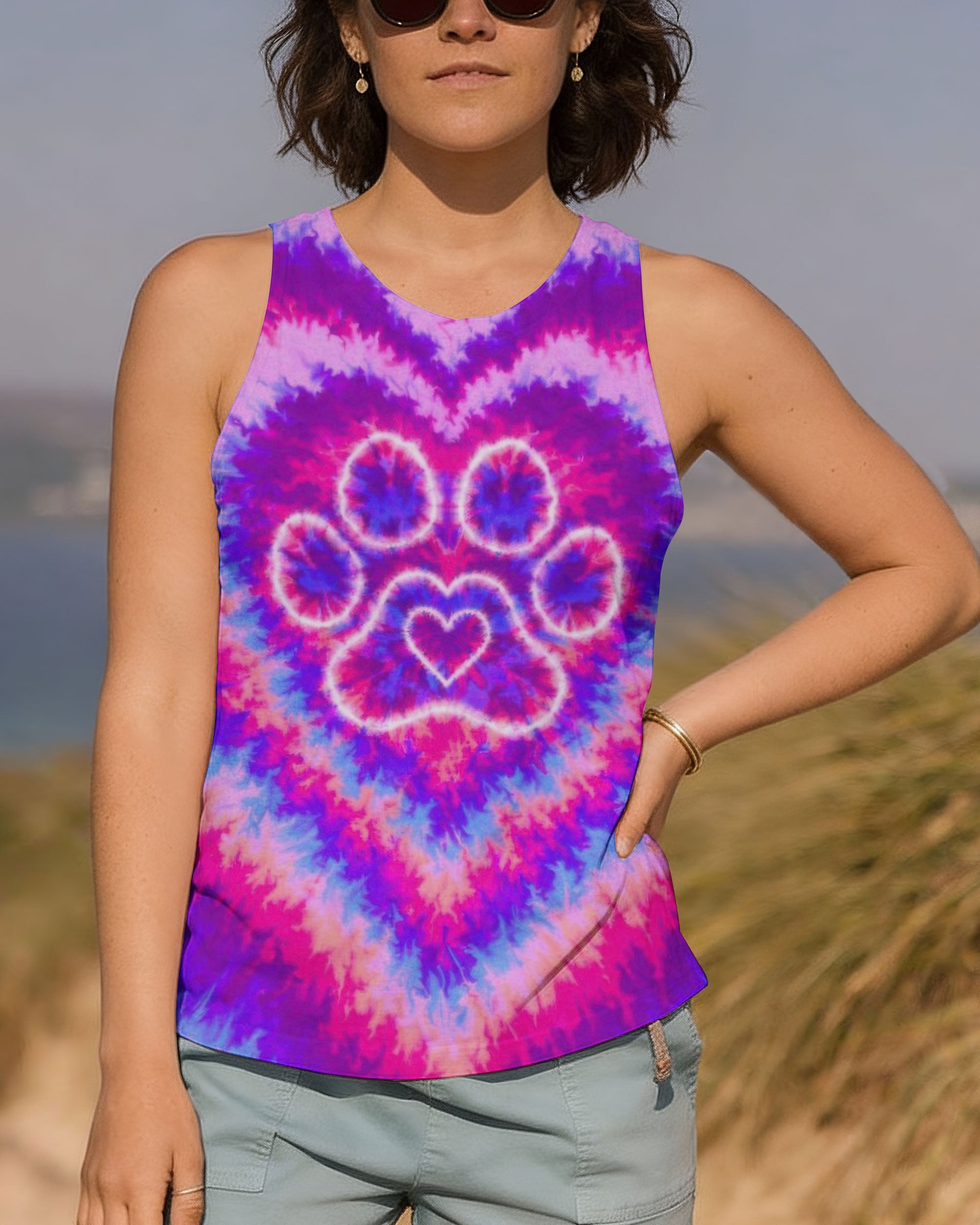 PAW PRINT PINK & PURPLE HEART SWIRL ALL OVER PRINT  - TLTW2912251