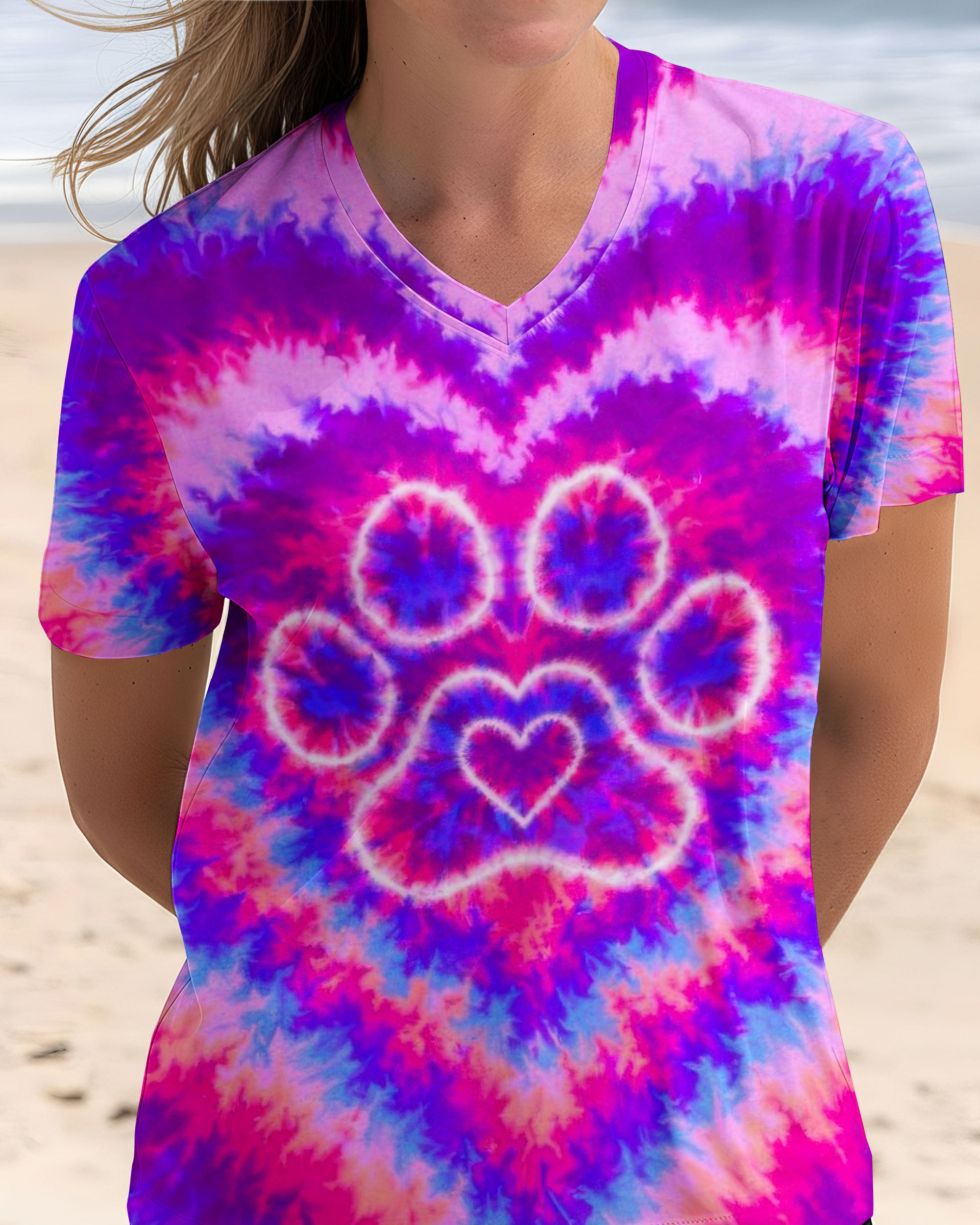 PAW PRINT PINK & PURPLE HEART SWIRL ALL OVER PRINT  - TLTW2912251