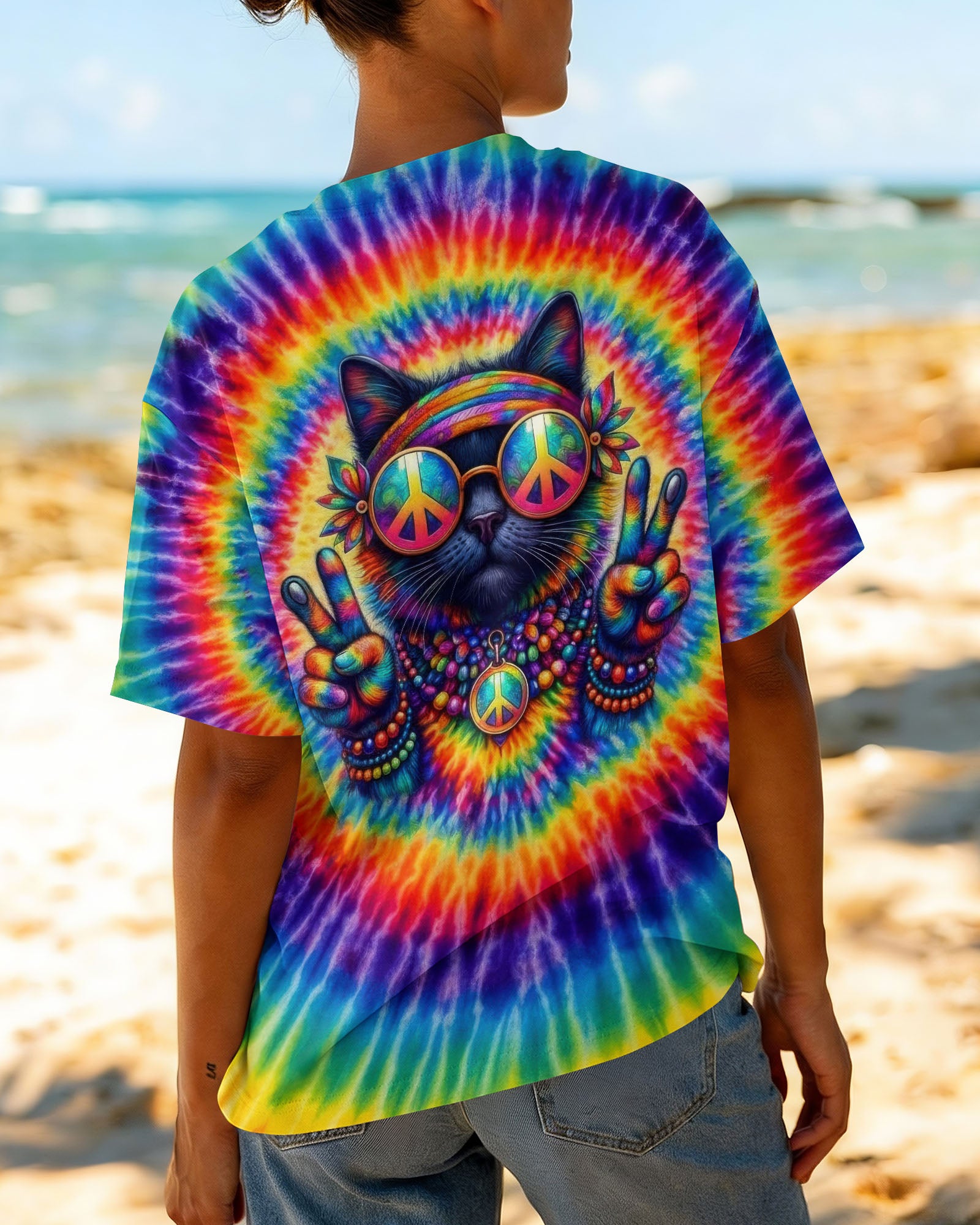 HIPPIE CAT COLORFUL SWIRL ALL OVER PRINT - TLTW3001261