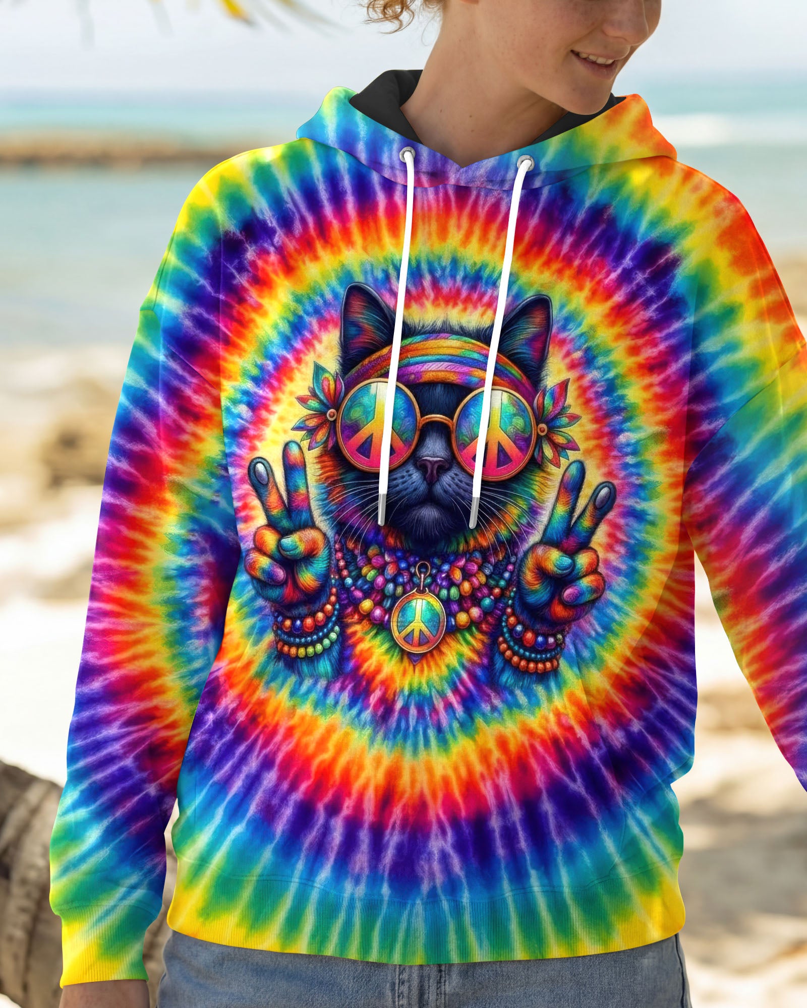 HIPPIE CAT COLORFUL SWIRL ALL OVER PRINT - TLTW3001261