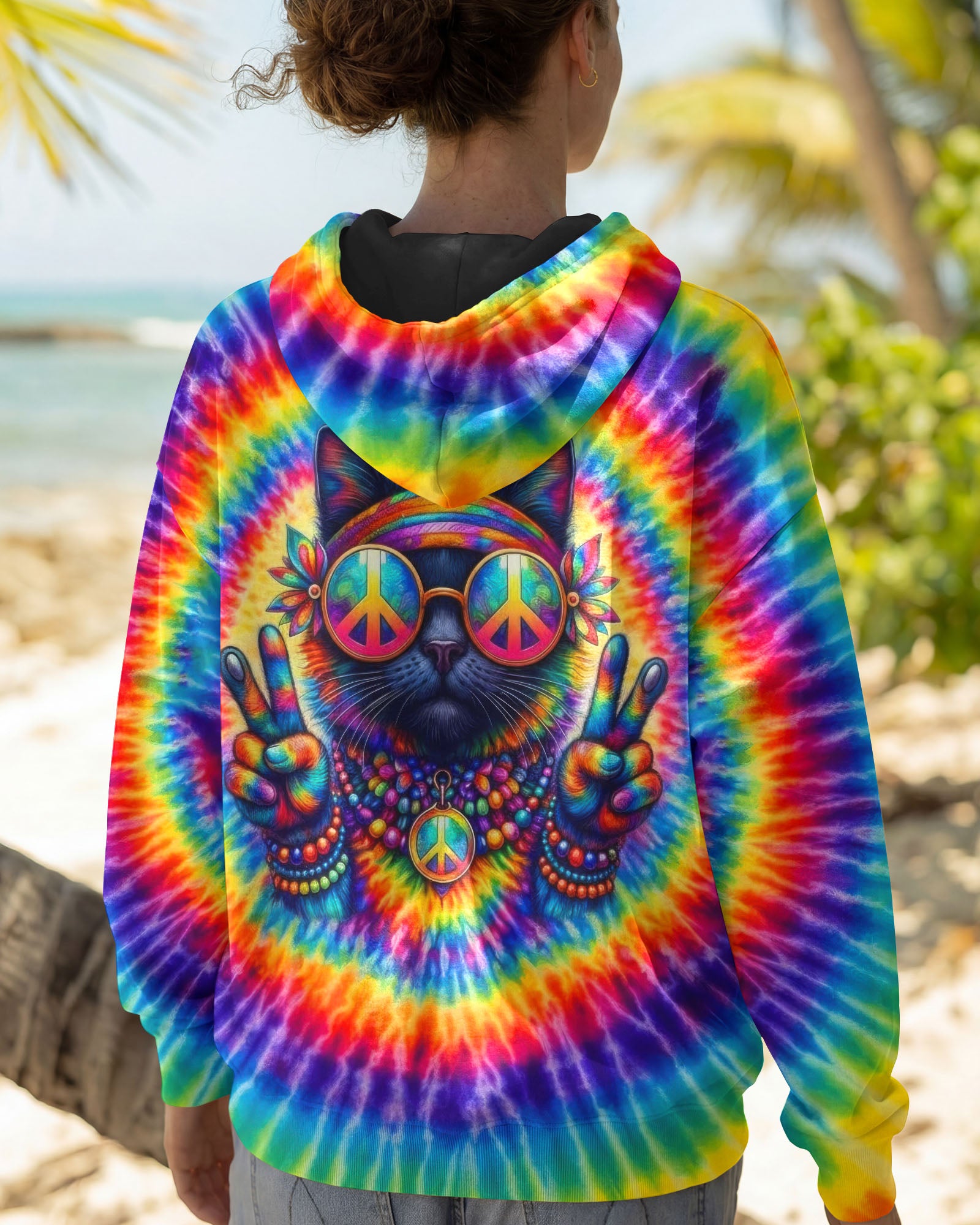 HIPPIE CAT COLORFUL SWIRL ALL OVER PRINT - TLTW3001261