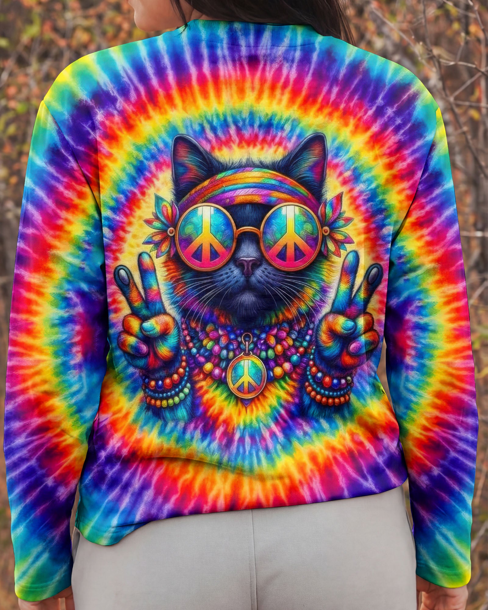 HIPPIE CAT COLORFUL SWIRL ALL OVER PRINT - TLTW3001261