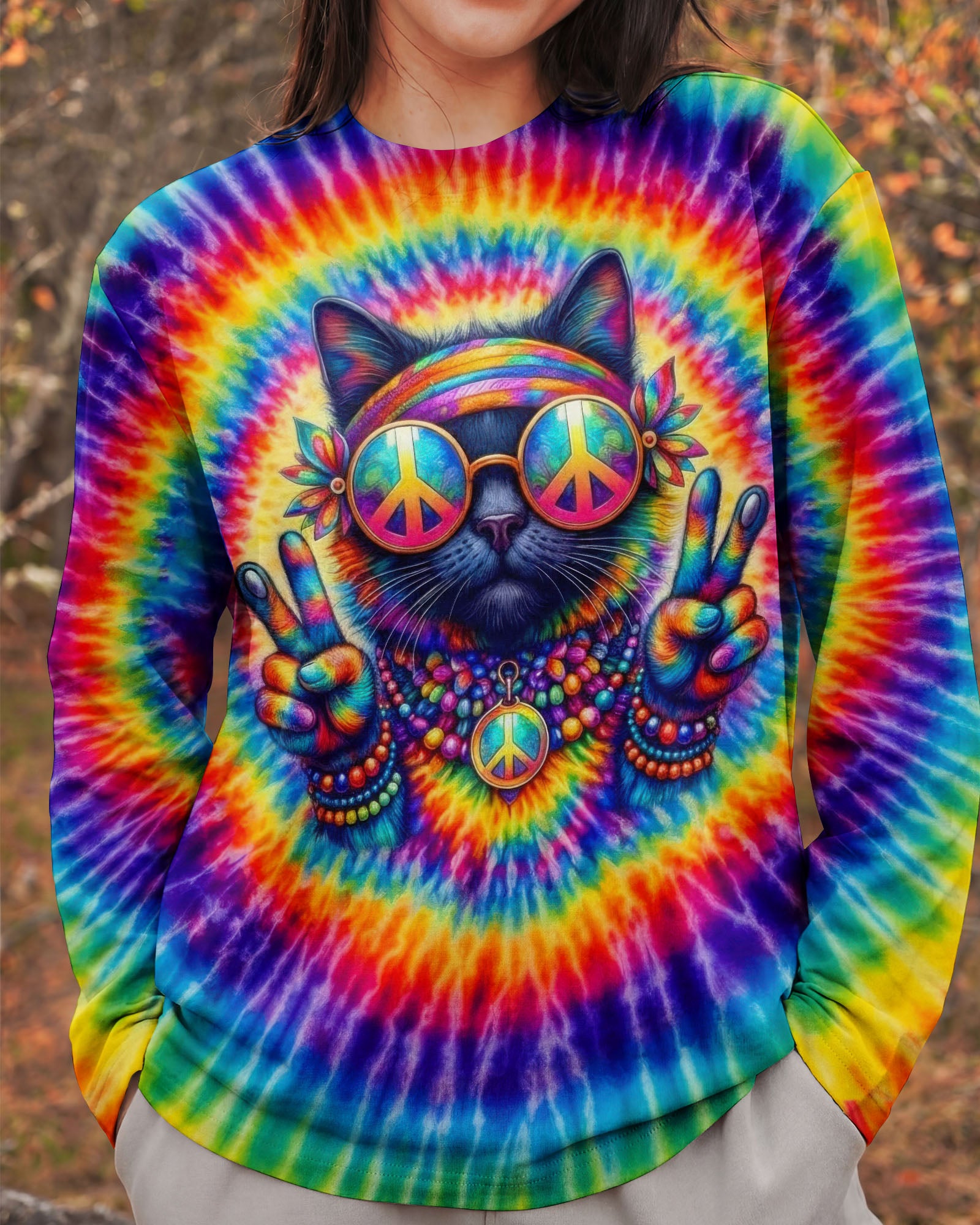 HIPPIE CAT COLORFUL SWIRL ALL OVER PRINT - TLTW3001261