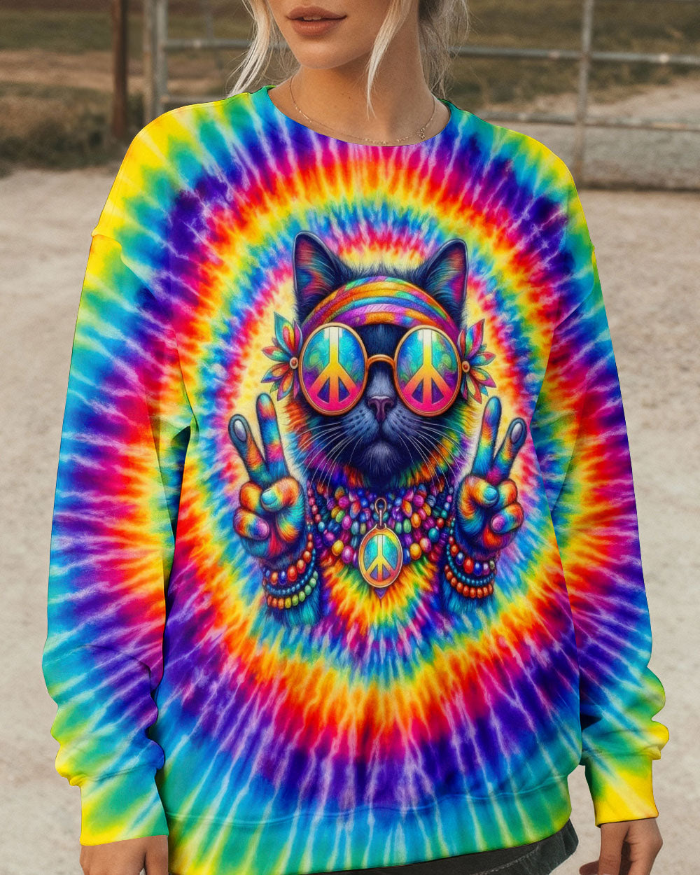 HIPPIE CAT COLORFUL SWIRL ALL OVER PRINT - TLTW3001261