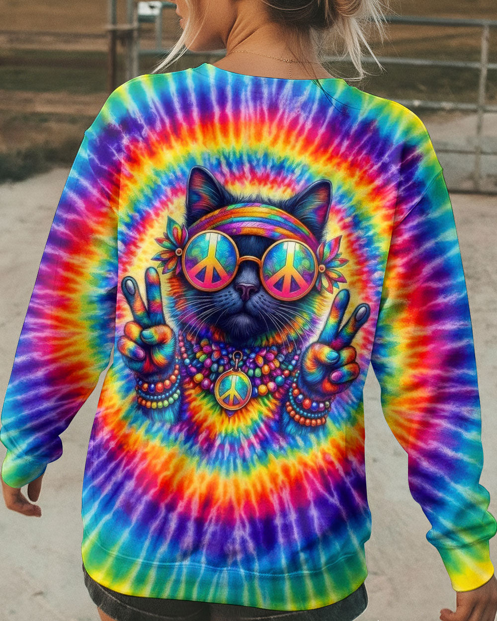 HIPPIE CAT COLORFUL SWIRL ALL OVER PRINT - TLTW3001261