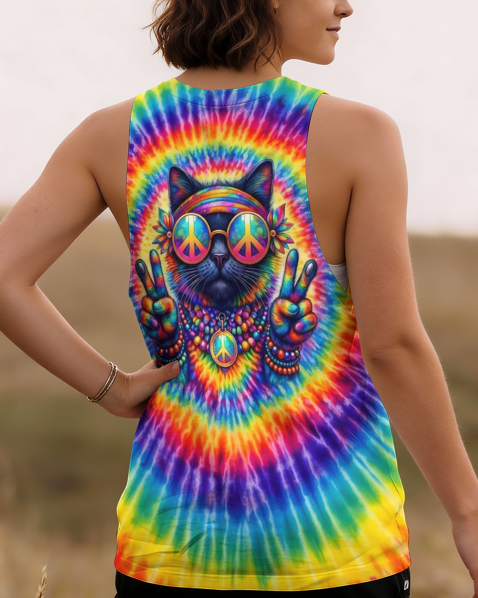 HIPPIE CAT COLORFUL SWIRL ALL OVER PRINT - TLTW3001261