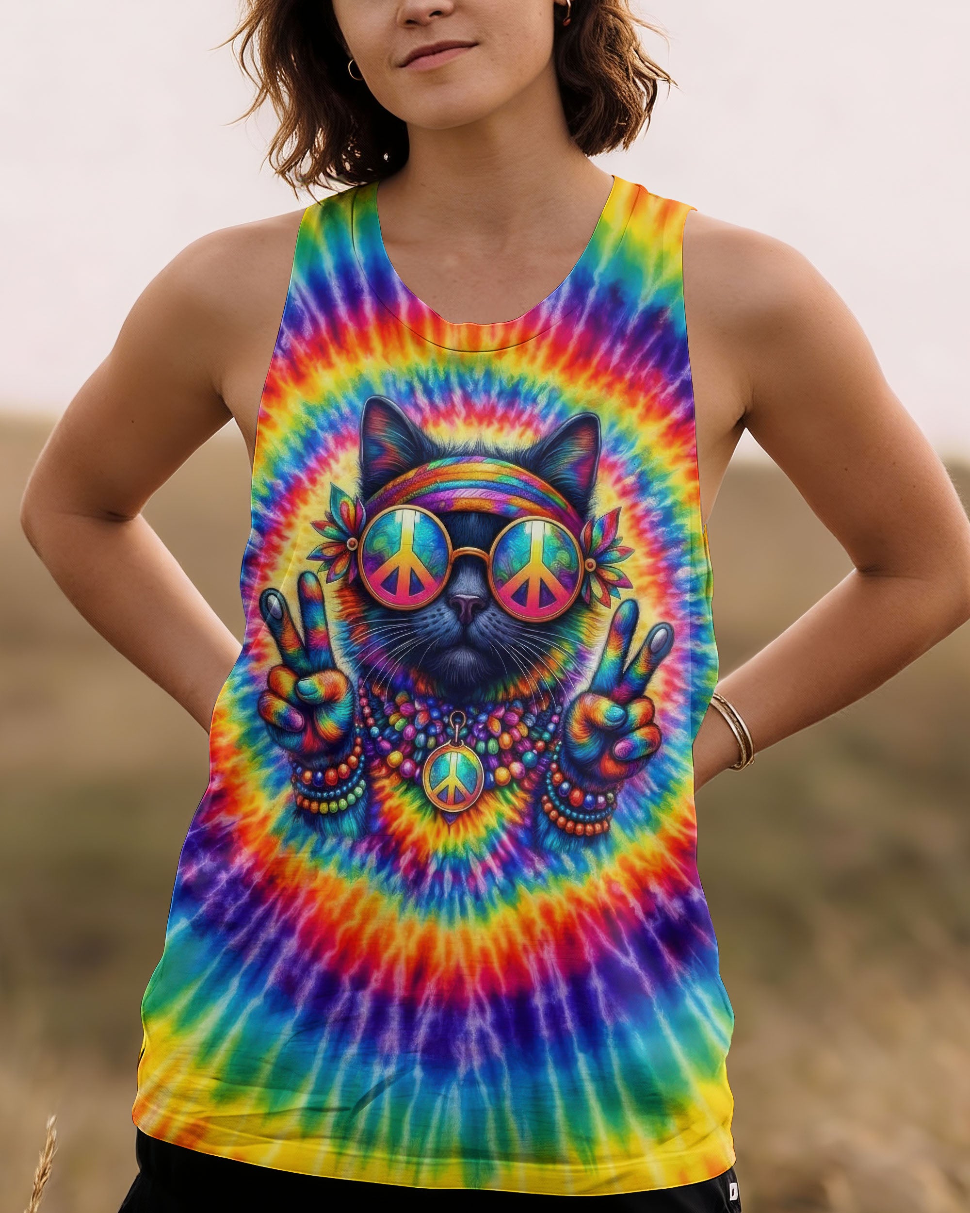 HIPPIE CAT COLORFUL SWIRL ALL OVER PRINT - TLTW3001261