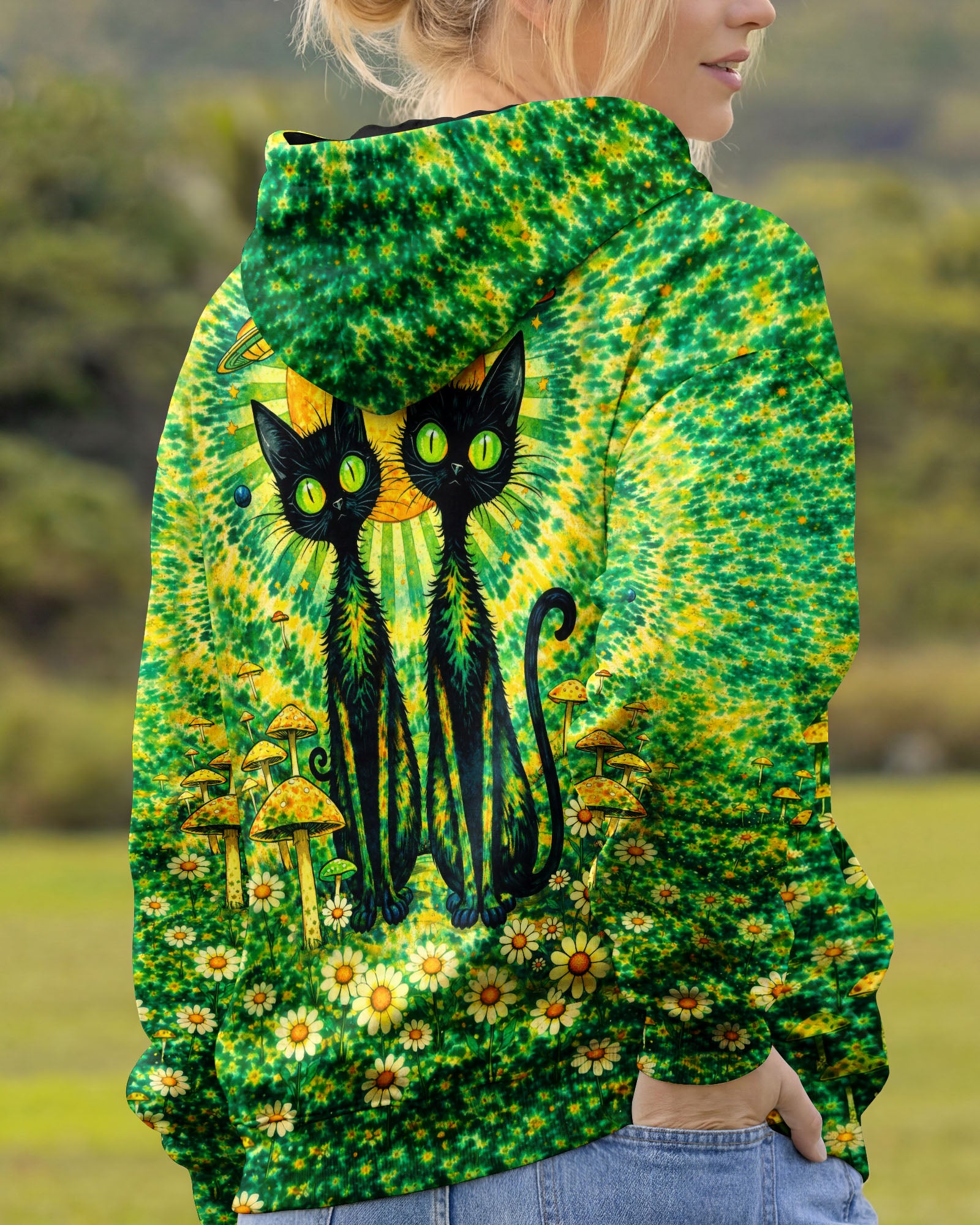 PSYCHEDELIC BLACK CAT SWIRL ALL OVER PRINT - TLTW3001264