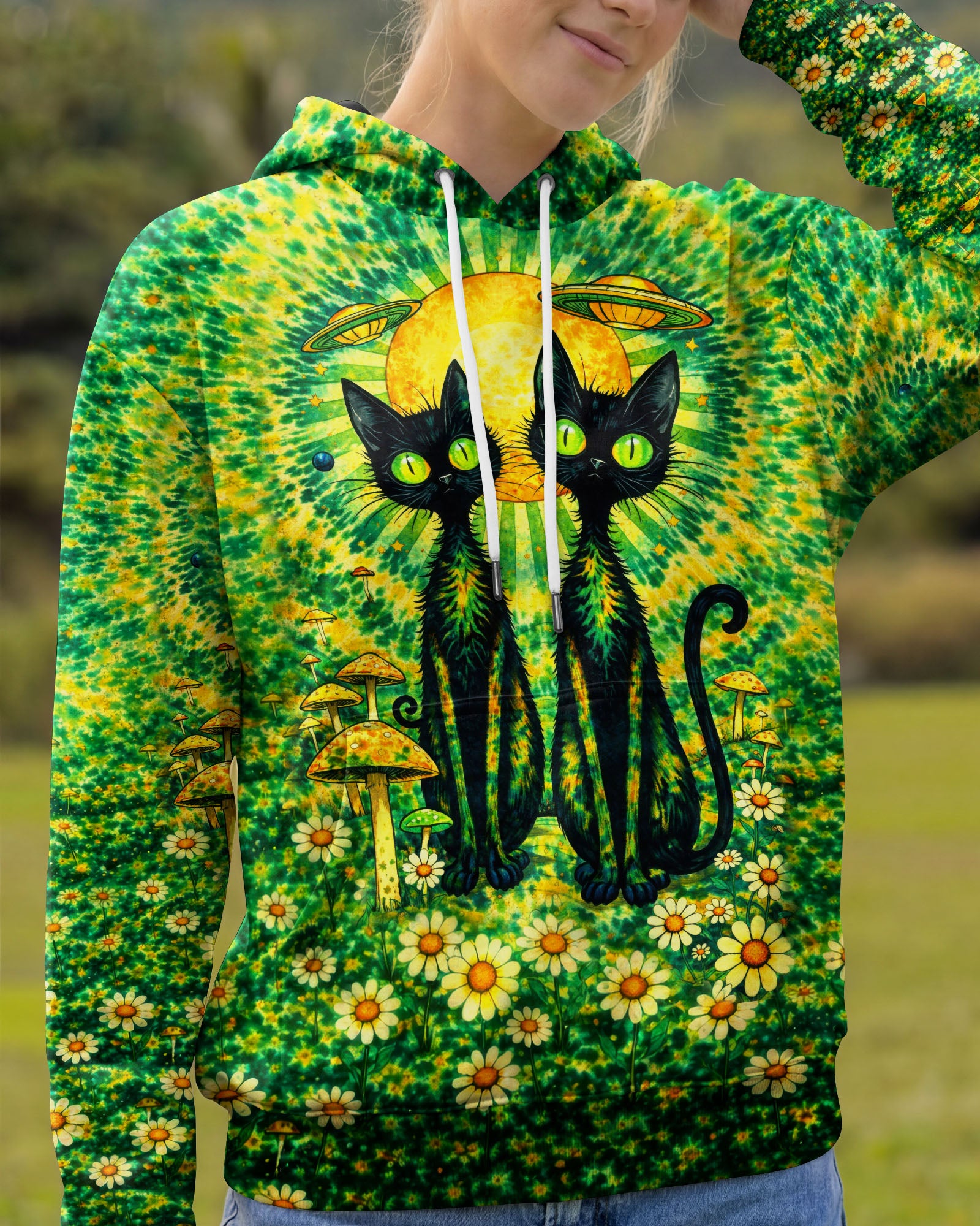 PSYCHEDELIC BLACK CAT SWIRL ALL OVER PRINT - TLTW3001264