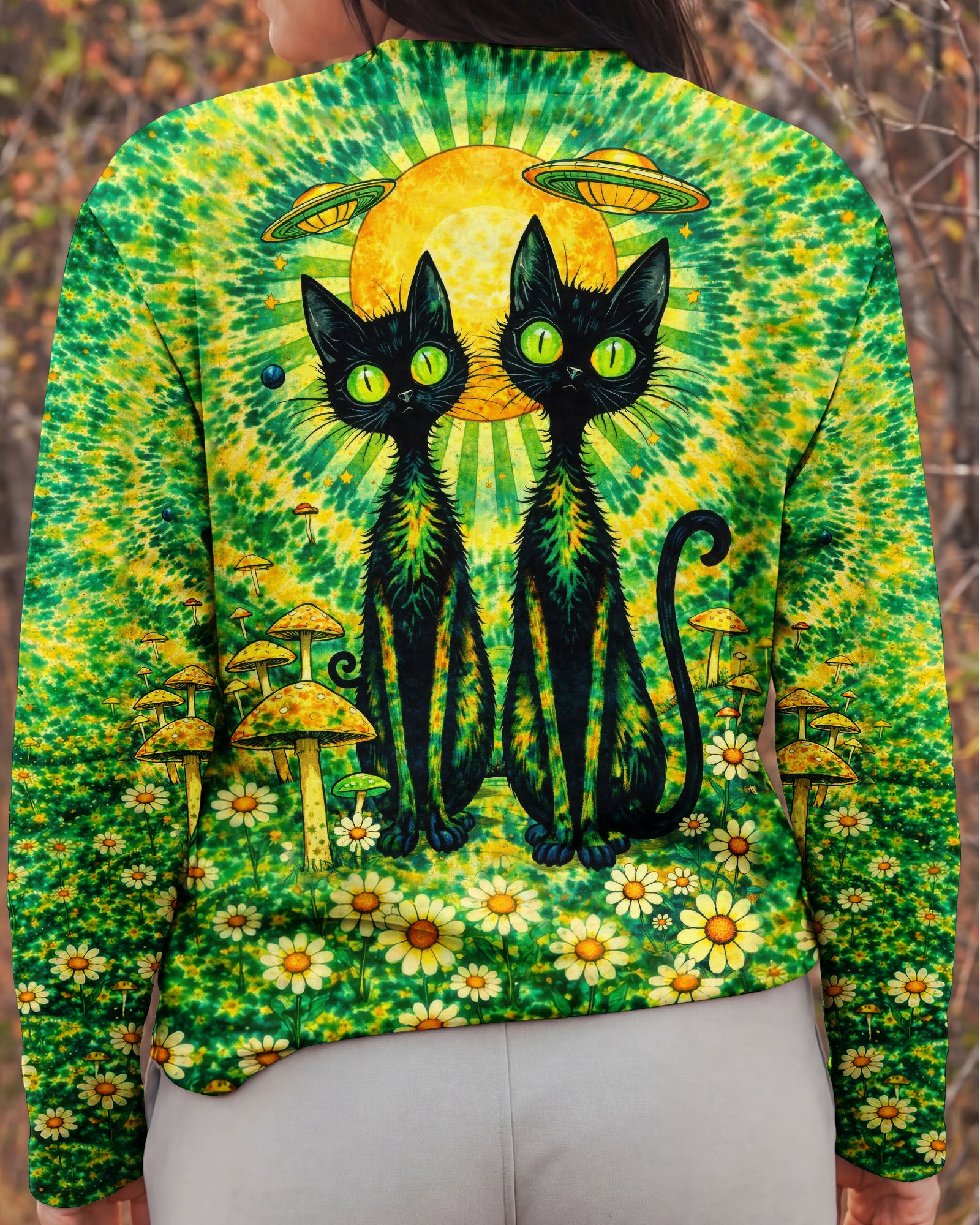 PSYCHEDELIC BLACK CAT SWIRL ALL OVER PRINT - TLTW3001264